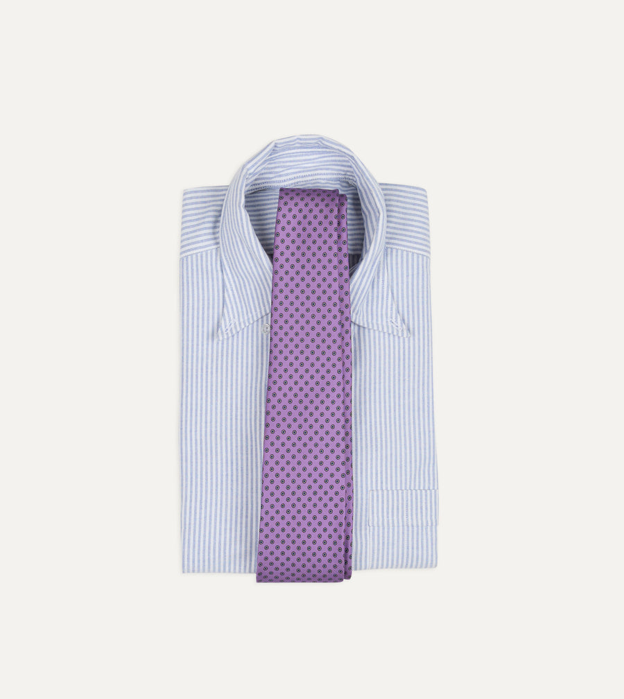 Purple Flowers Print Silk Self Tipped Tie