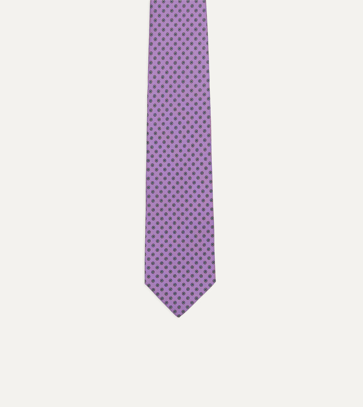 Purple Flowers Print Silk Self Tipped Tie