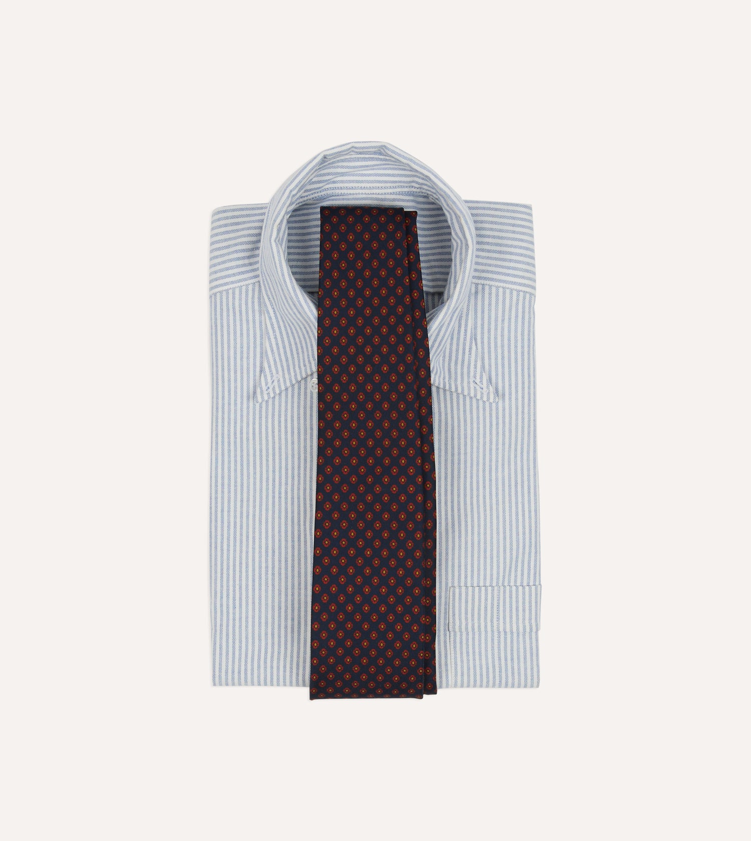 Navy Square Flower Print Silk Self-Tipped Tie