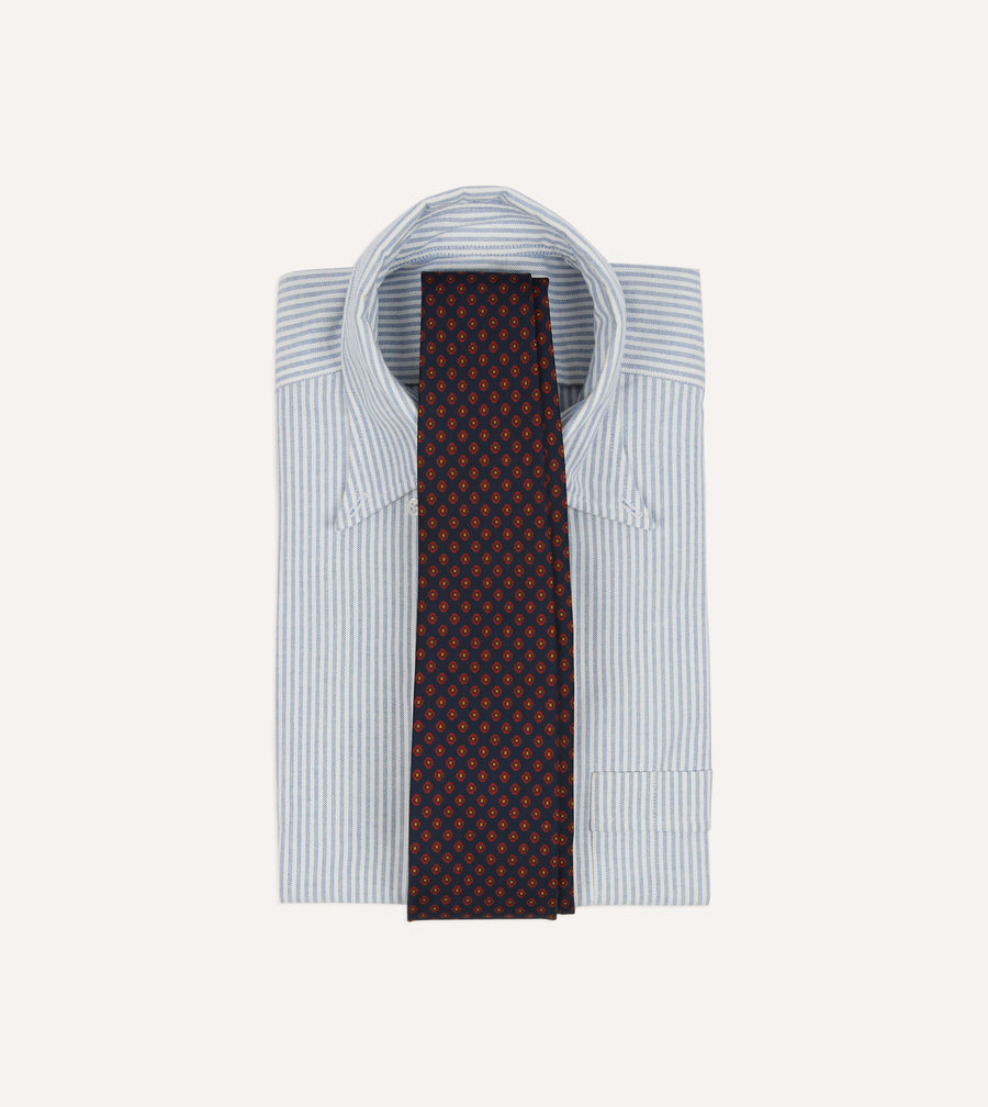 Navy Square Flower Print Silk Self-Tipped Tie