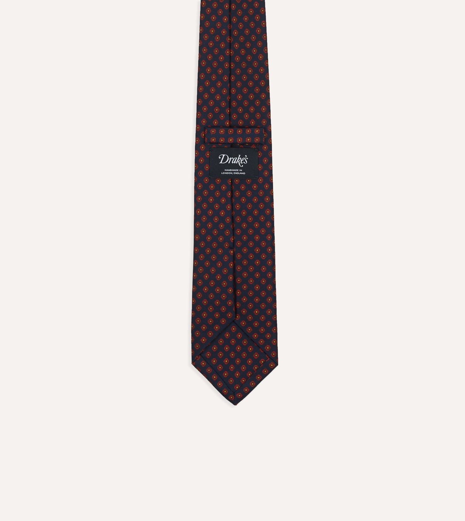 Navy Square Flower Print Silk Self-Tipped Tie