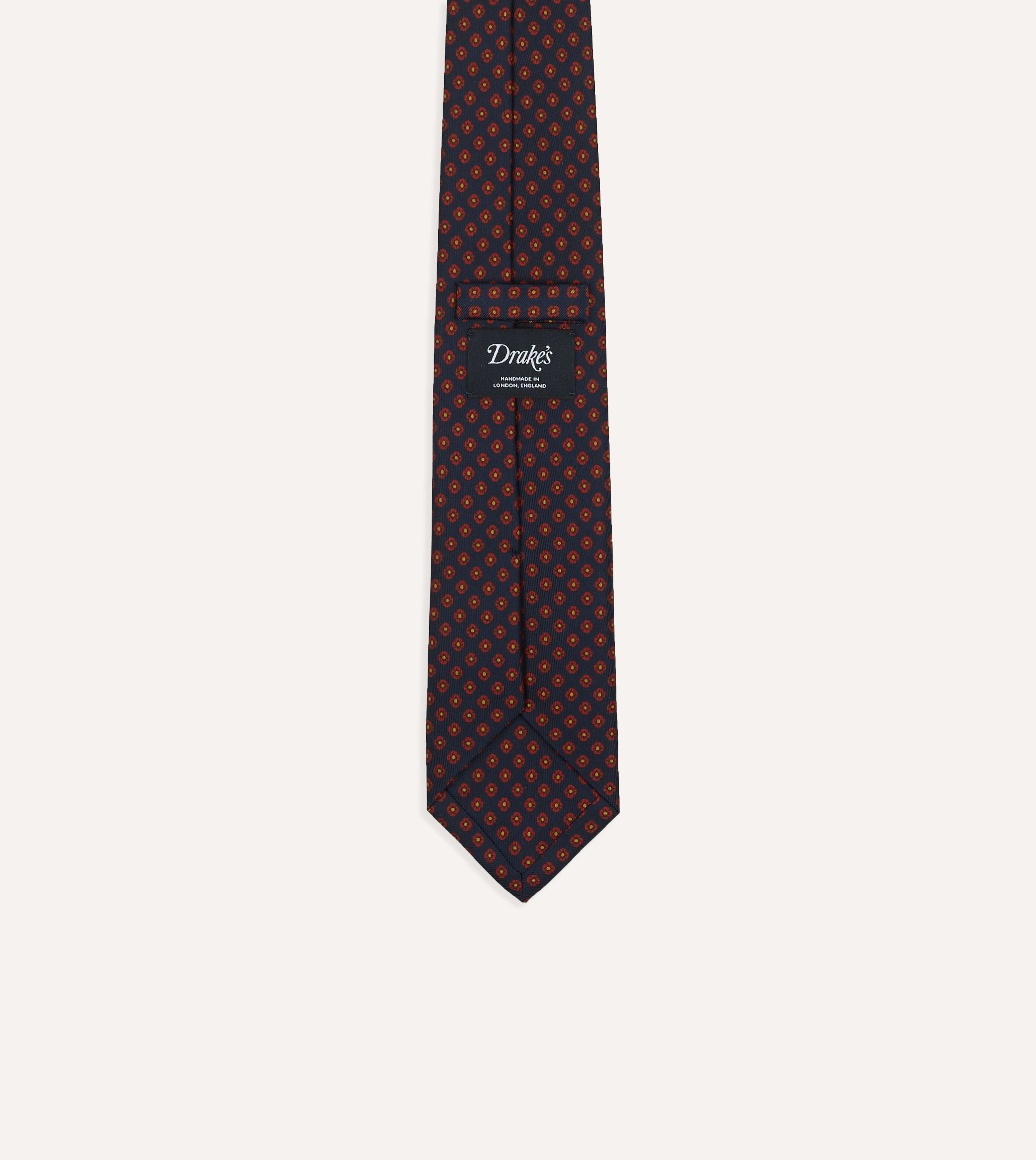 Navy Square Flower Print Silk Self-Tipped Tie