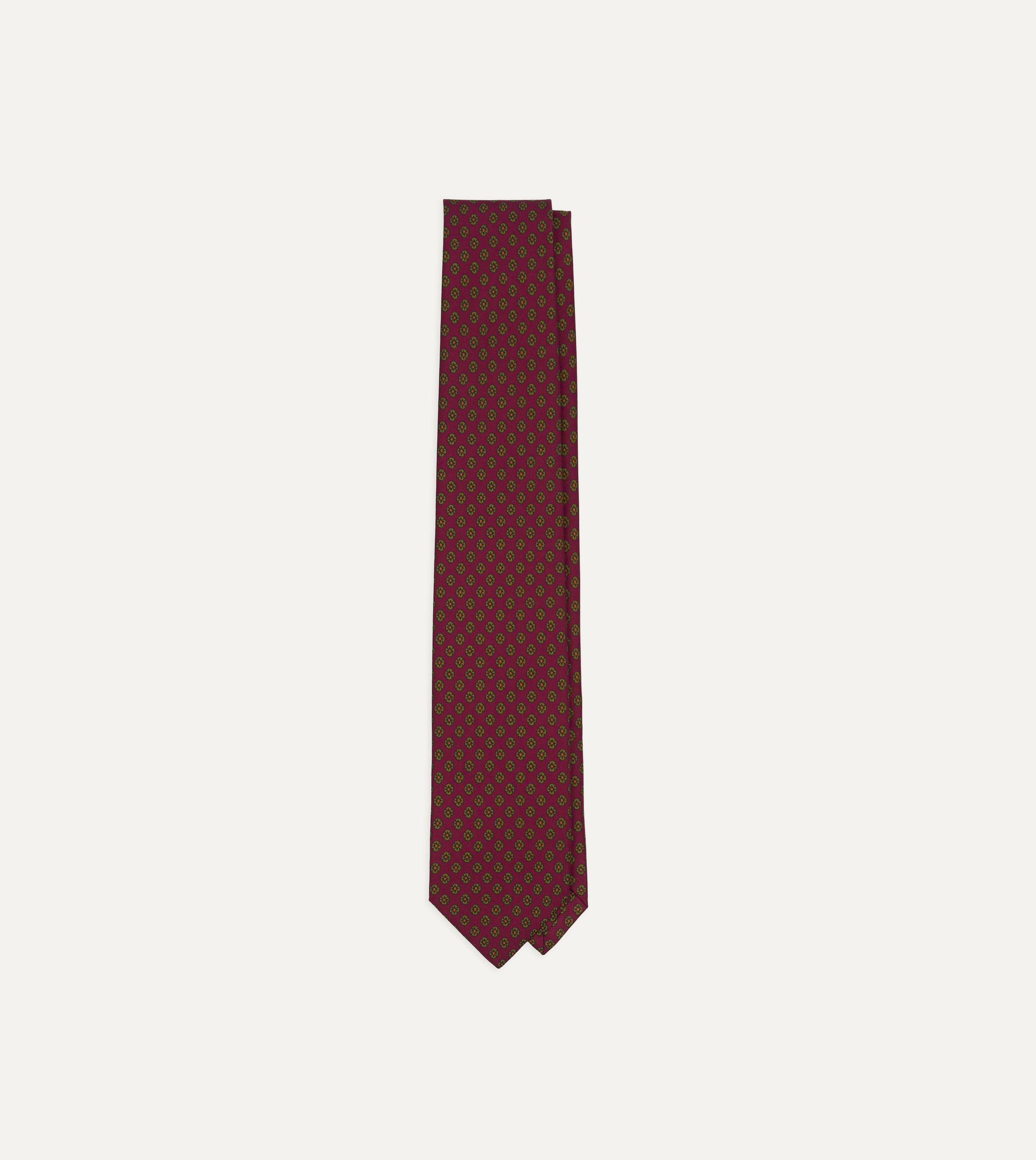 Magenta Square Flower Print Silk Self-Tipped Tie
