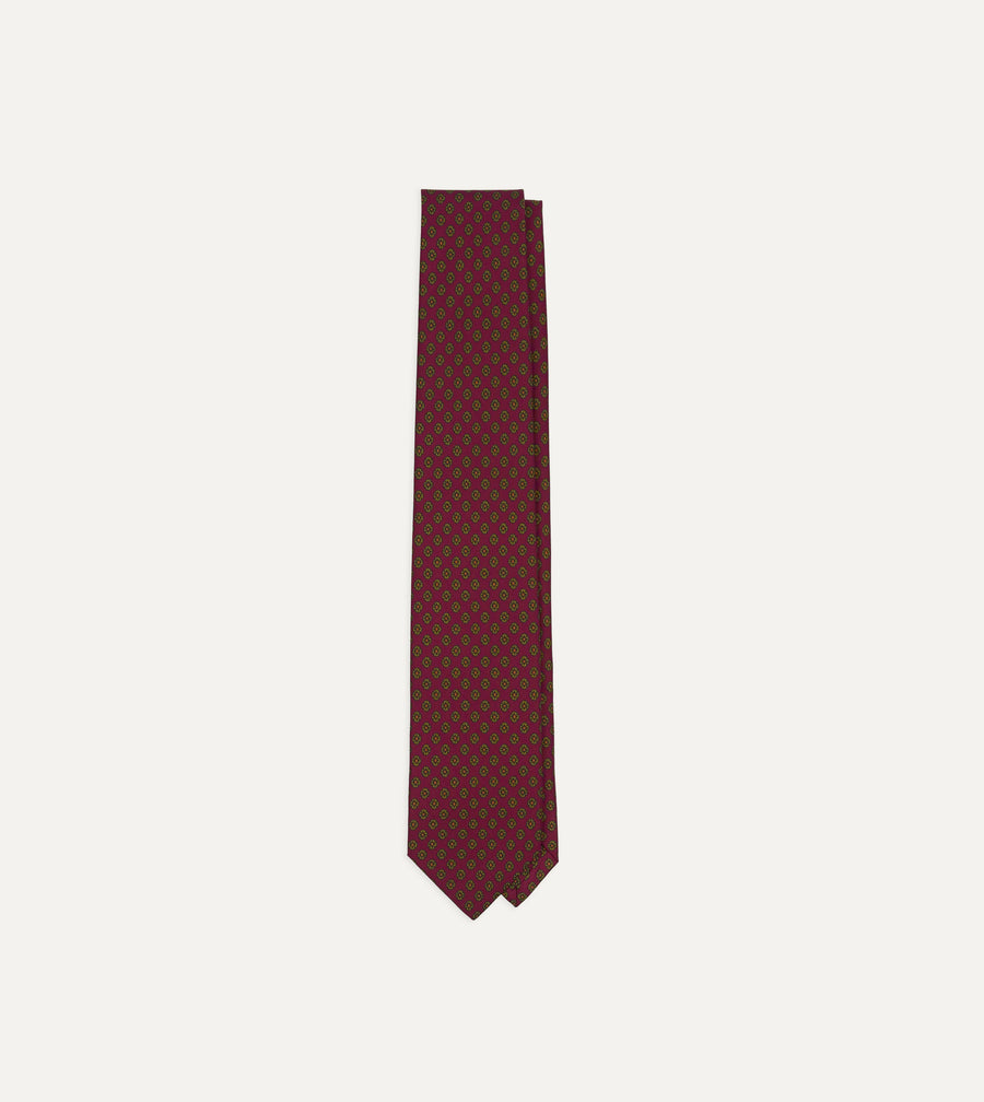 Magenta Square Flower Print Silk Self-Tipped Tie