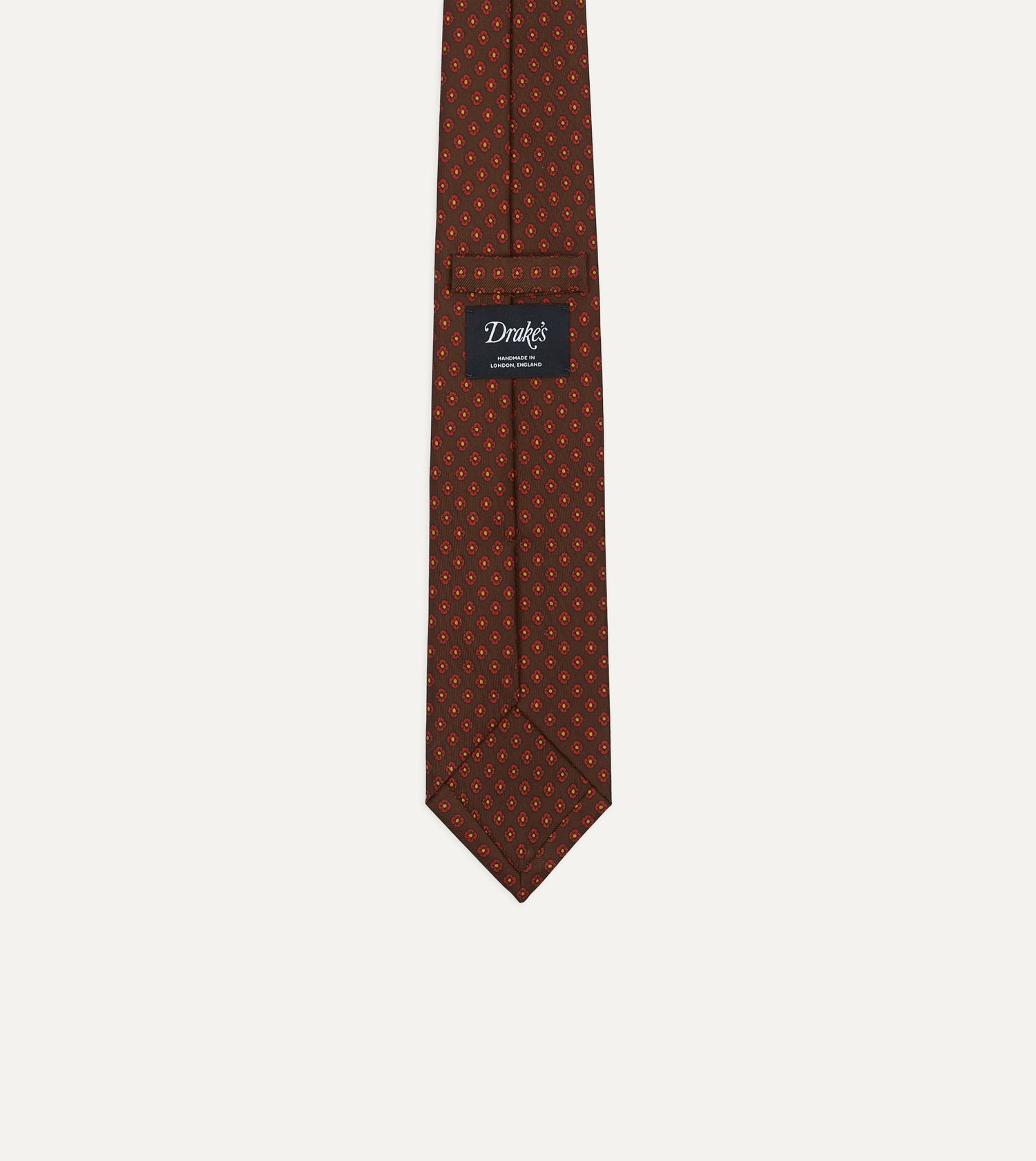 Brown Square Flower Print Silk Self-Tipped Tie