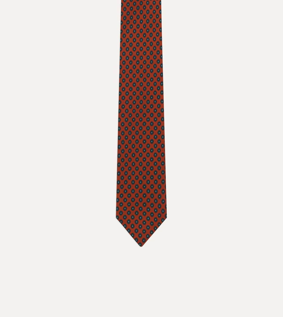 Orange Square Flower Print Silk Self-Tipped Tie