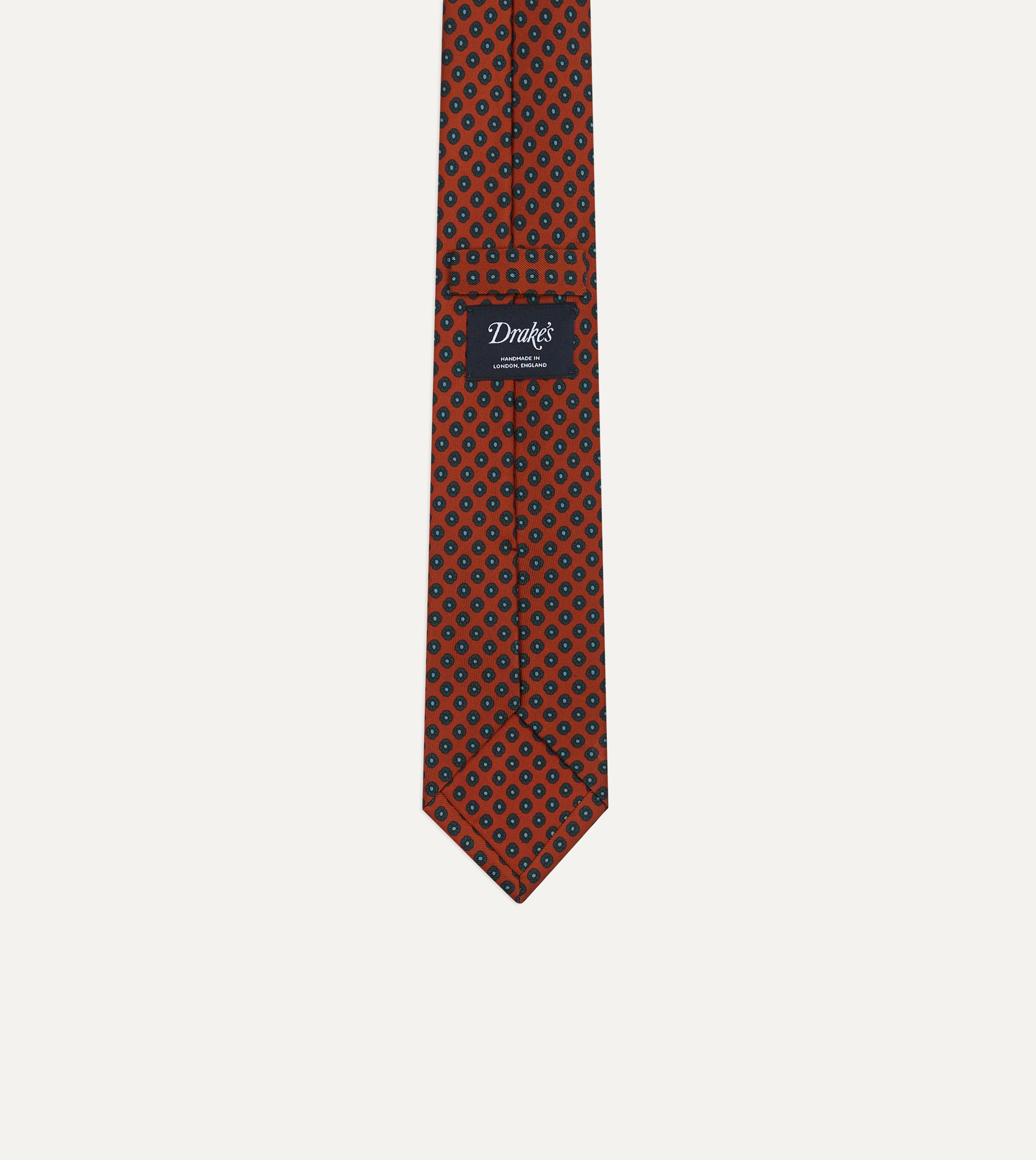 Orange Square Flower Print Silk Self-Tipped Tie