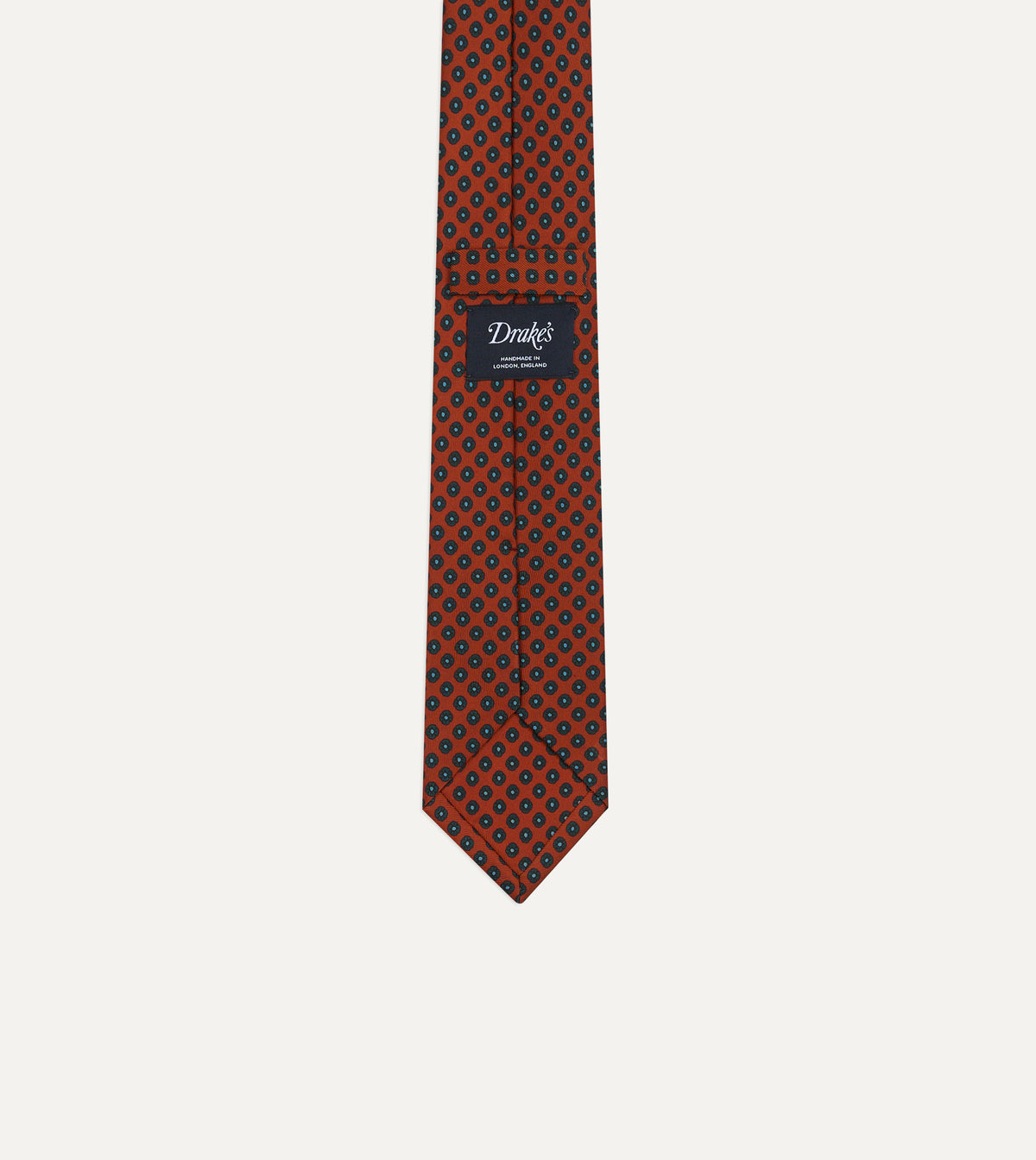 Orange Square Flower Print Silk Self-Tipped Tie