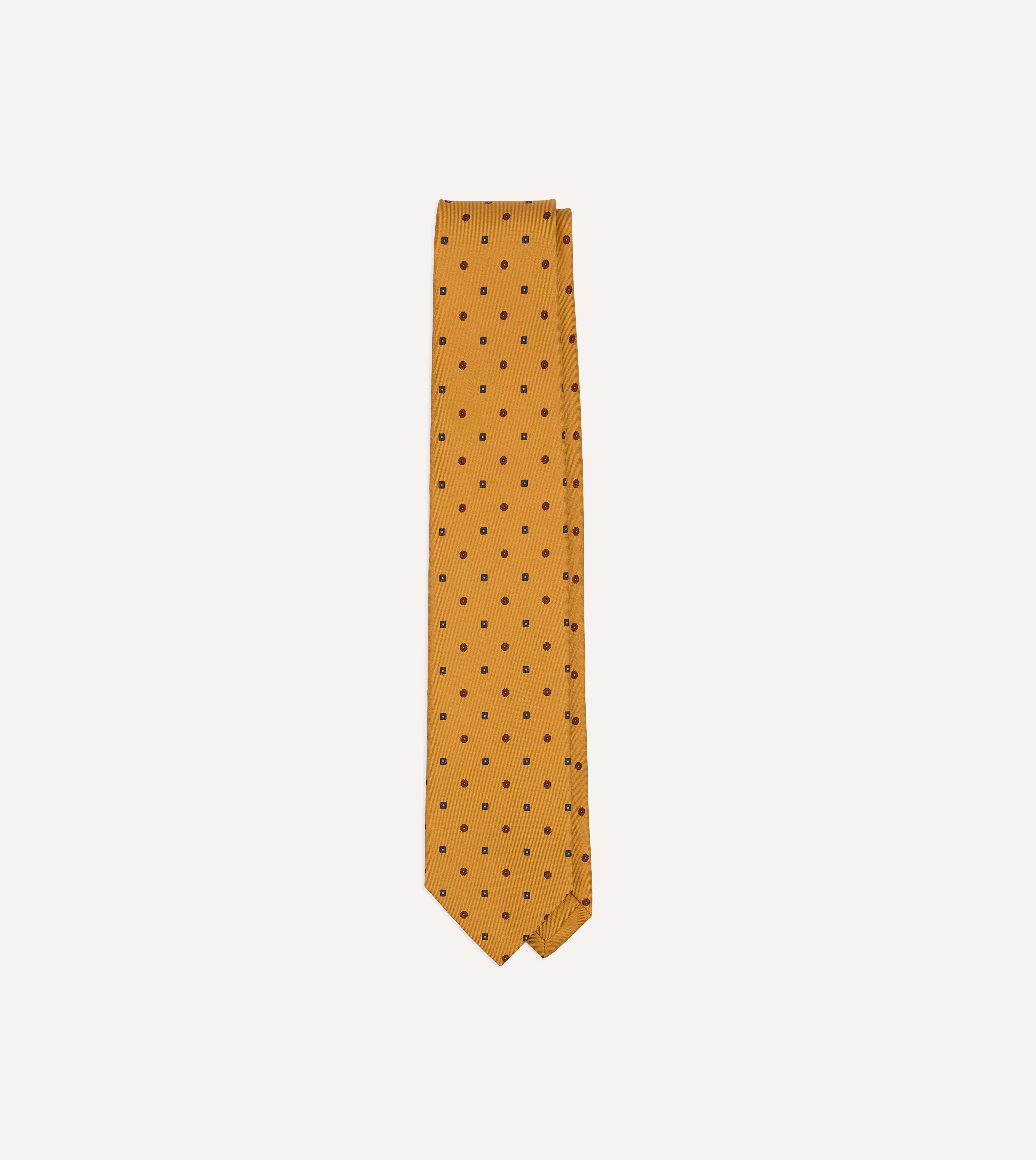 Mustard Flowers and Diamonds Print Silk Self Tipped Tie