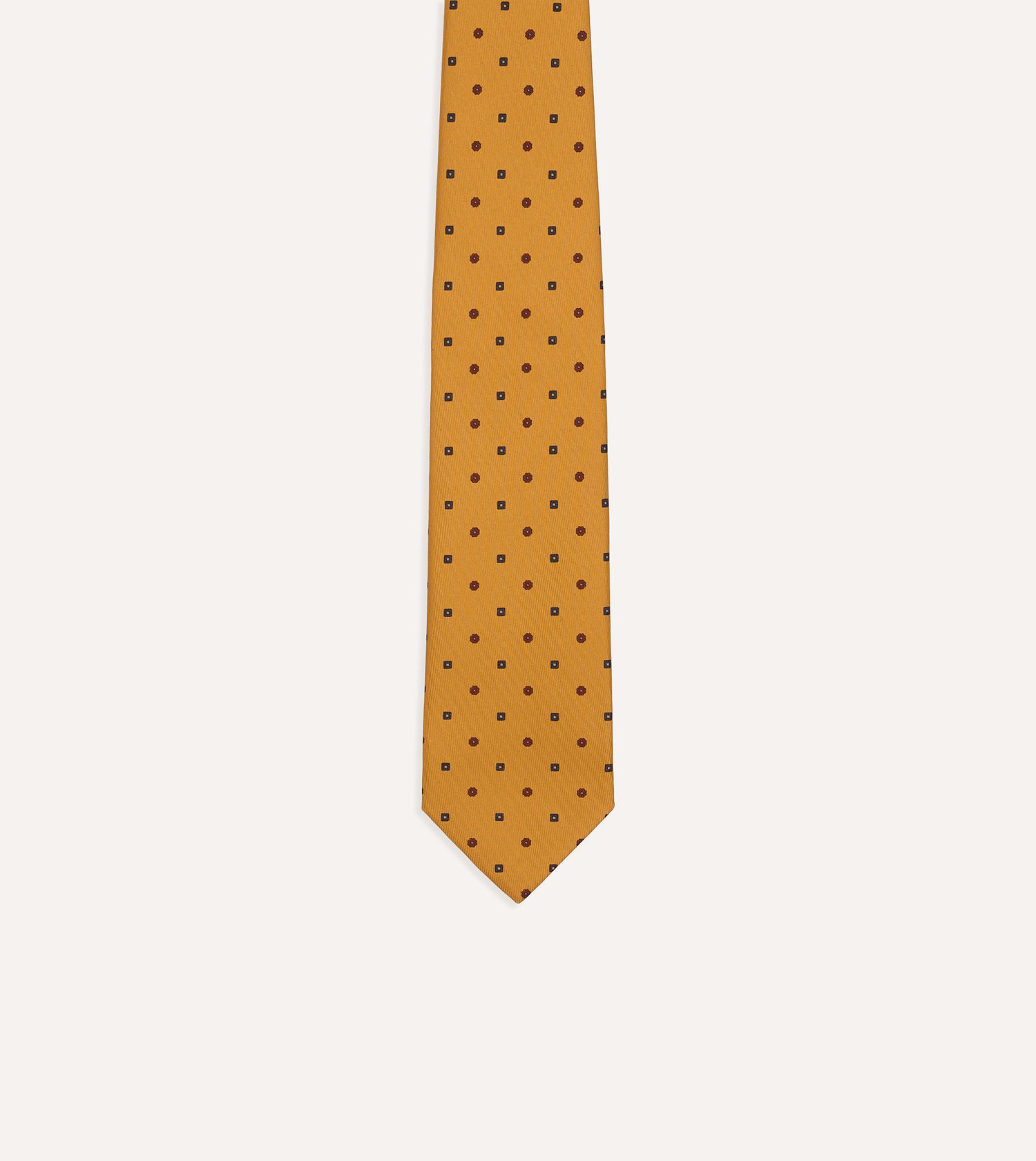 Mustard Flowers and Diamonds Print Silk Self Tipped Tie