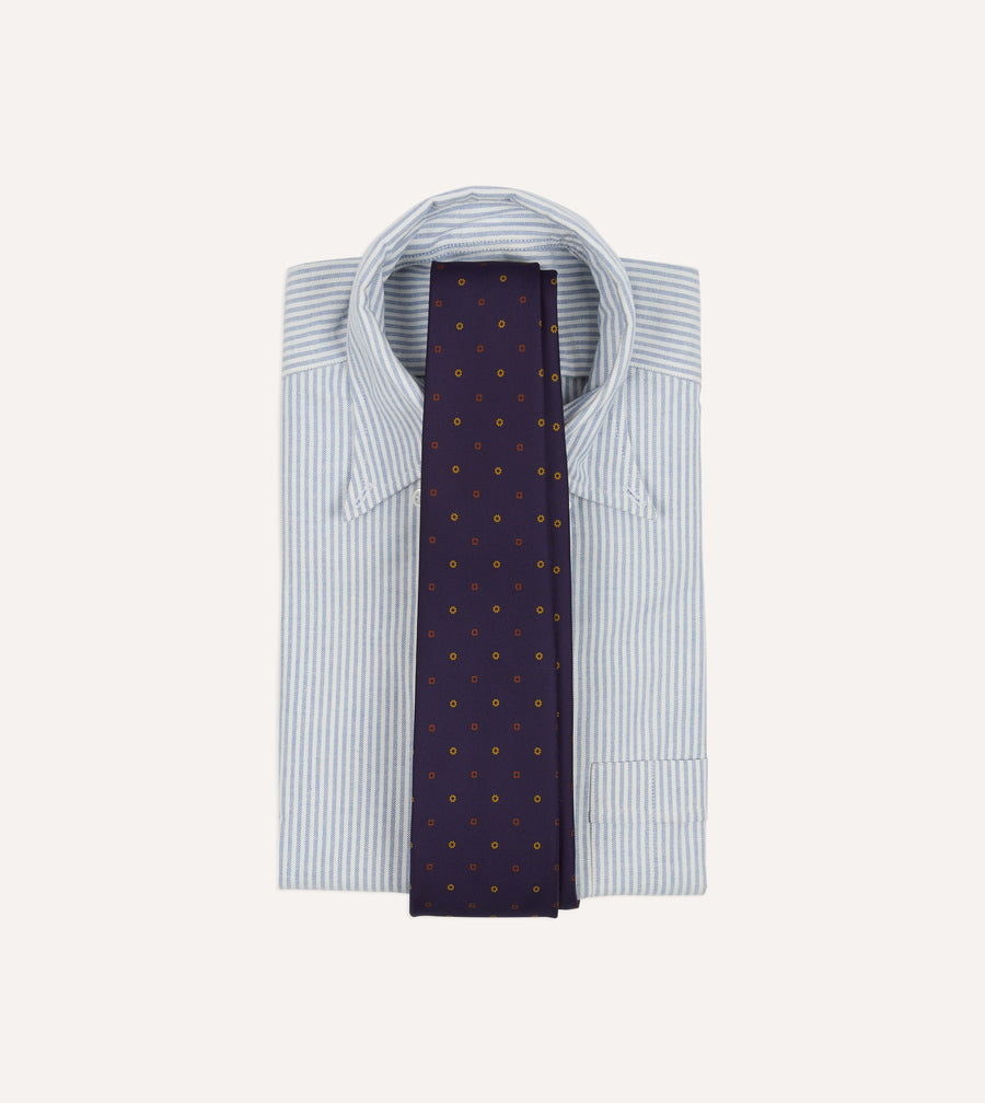 Purple Flowers and Diamonds Print Silk Self Tipped Tie