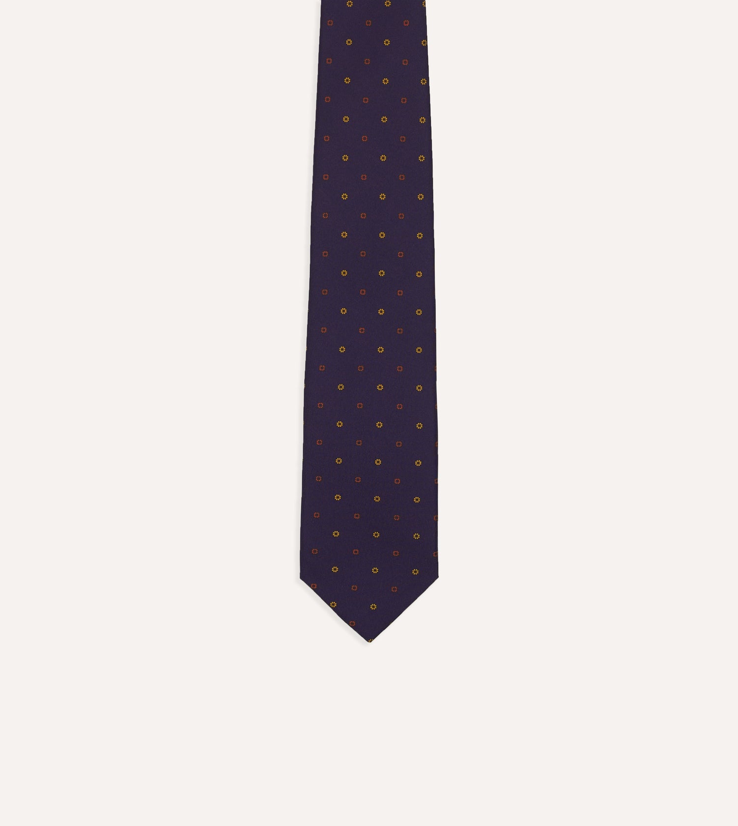 Purple Flowers and Diamonds Print Silk Self Tipped Tie