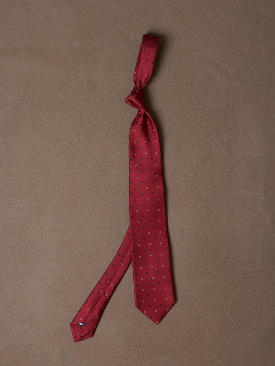 Orange Flowers and Diamonds Print Silk Self Tipped Tie