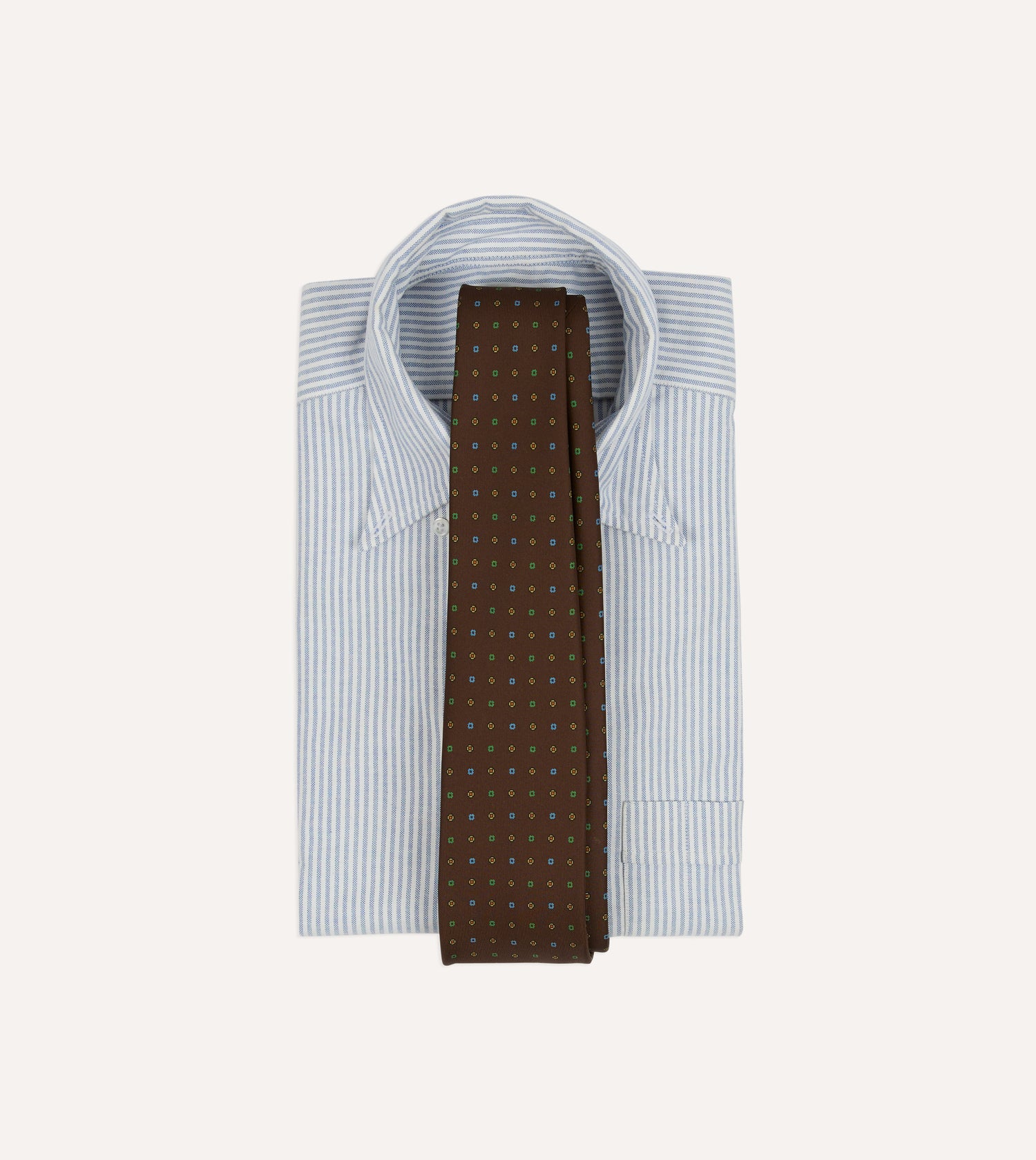 Brown Geometric Flower Print Silk Self-Tipped Tie