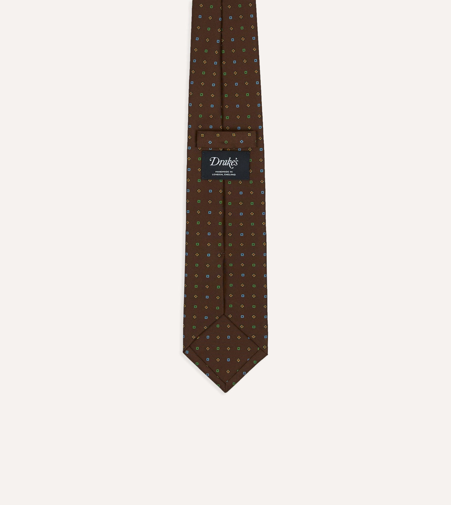 Brown Geometric Flower Print Silk Self-Tipped Tie