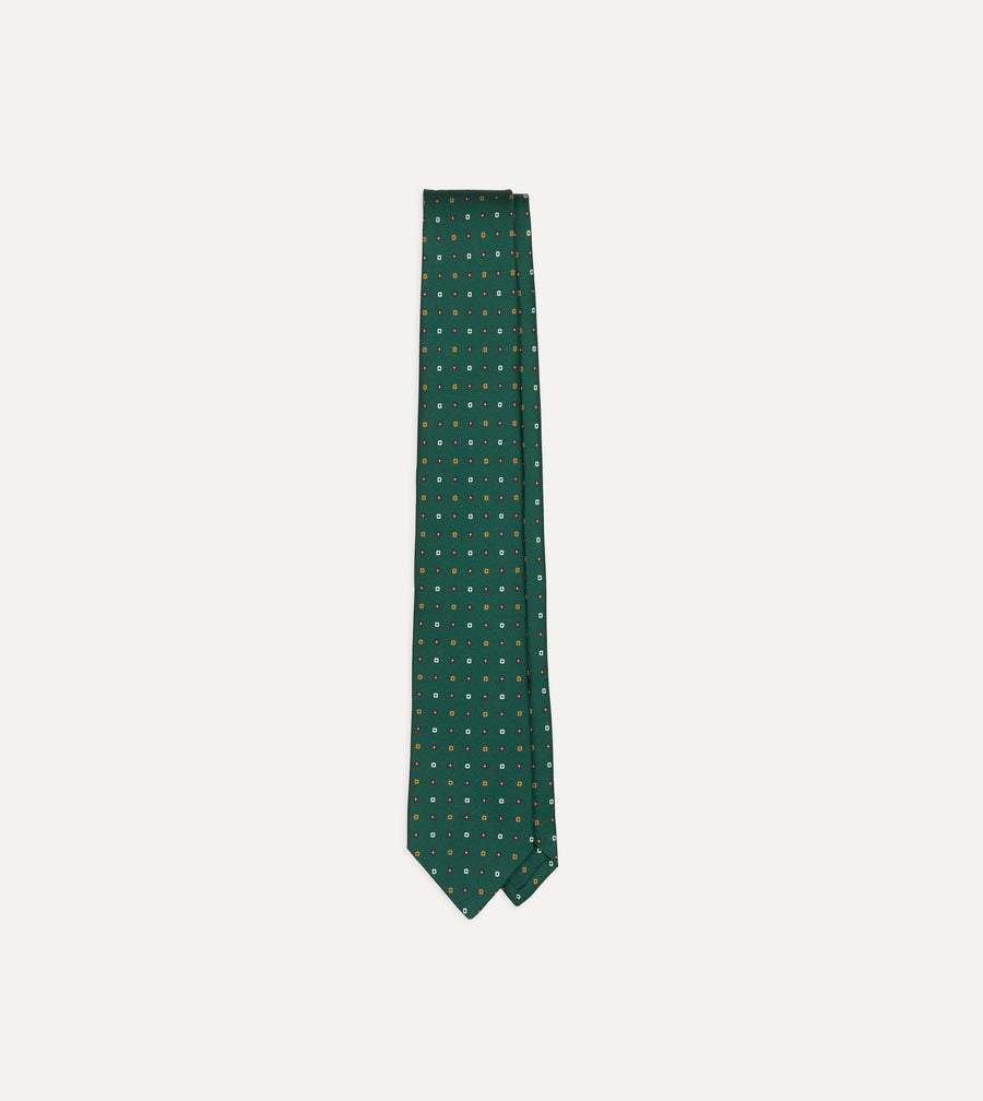 Drake’s for St. Regis Geometric Flower Print Silk Self-Tipped Tie