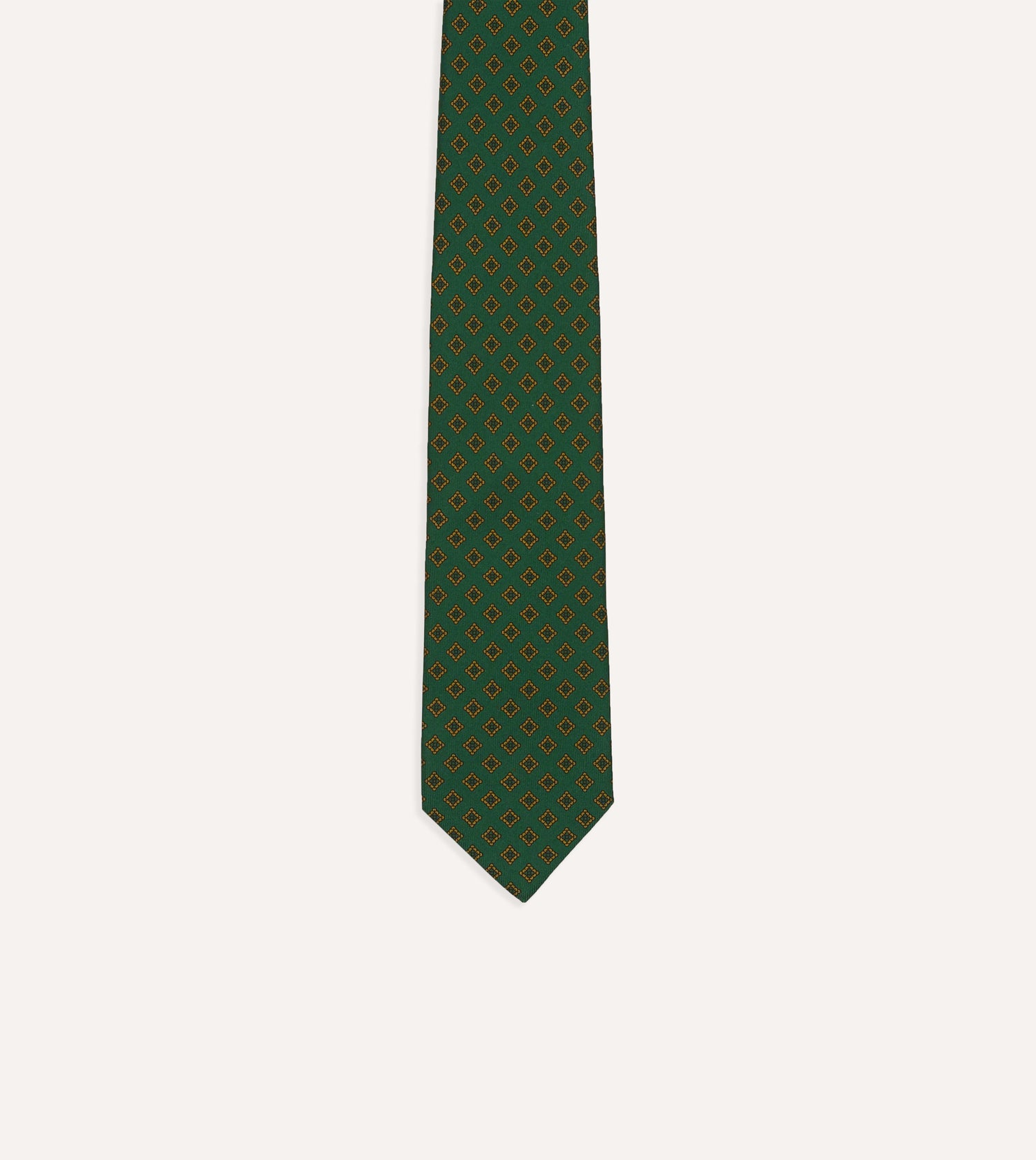 Green Diamond Medallion Self-Tipped Silk Tie