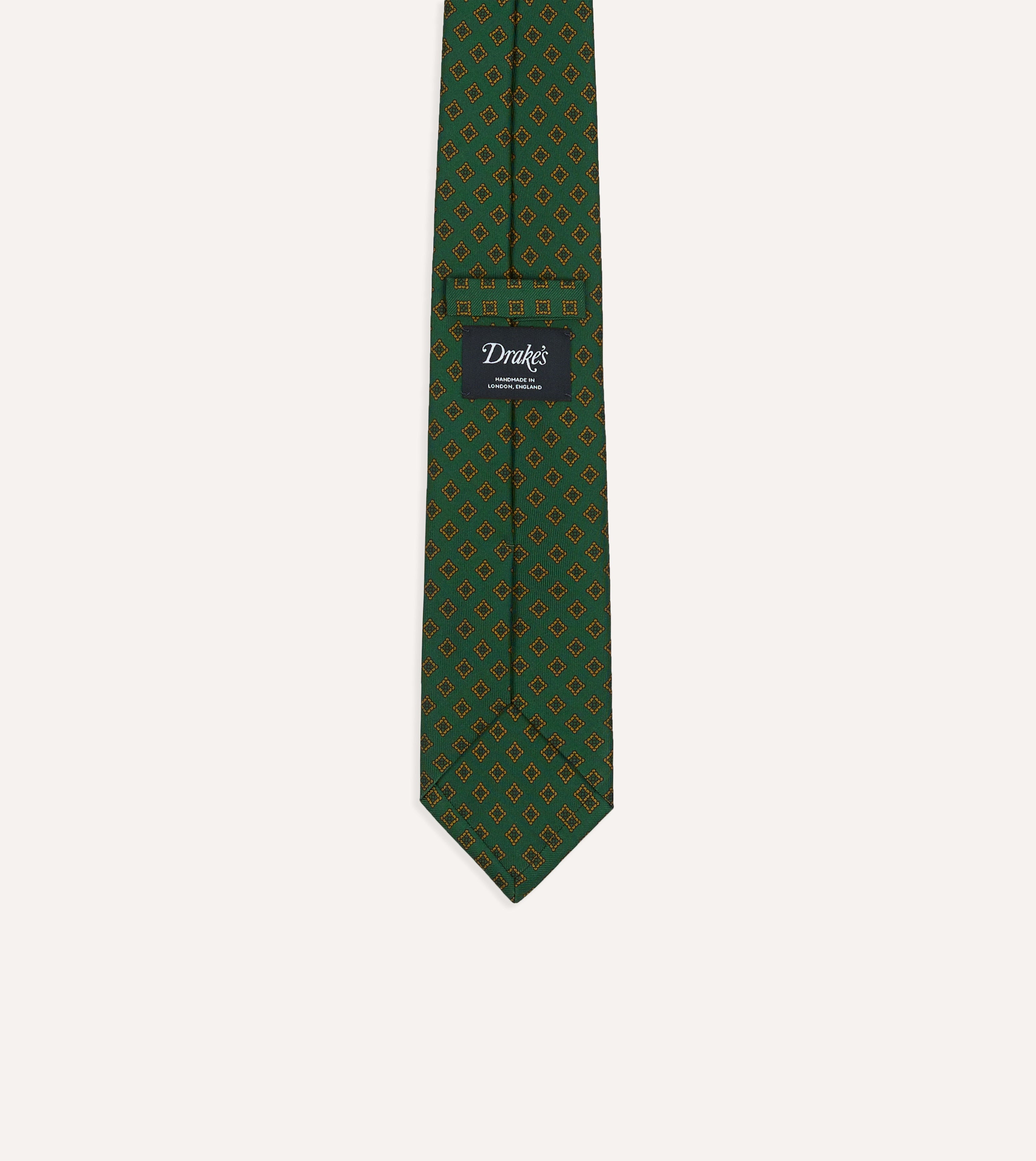 Green Diamond Medallion Self-Tipped Silk Tie