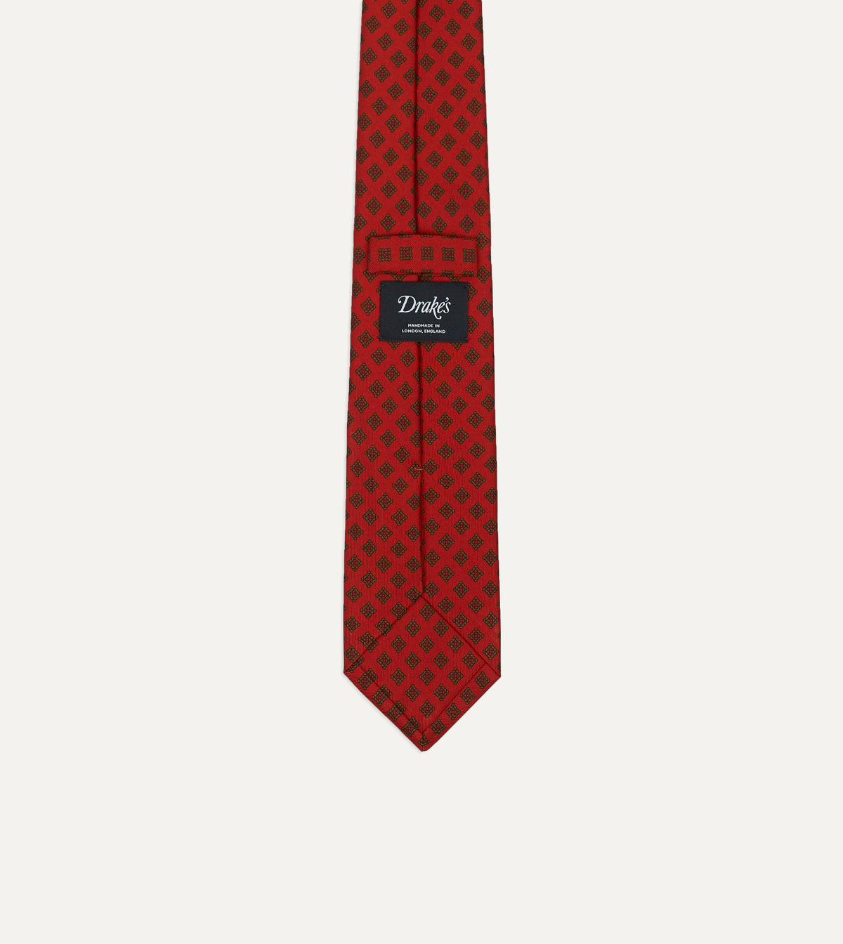 Red Flower Tile Print Silk Self Tipped Tie