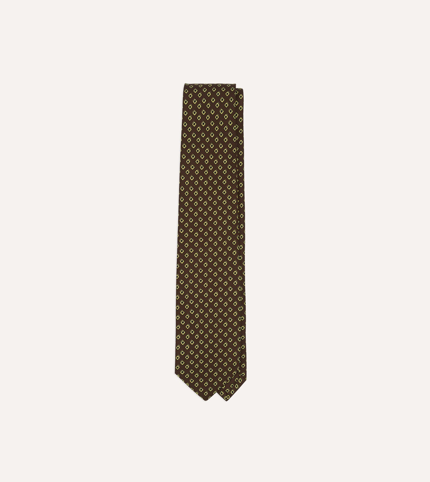 Brown Dotted Square Print Silk Self-Tipped Tie