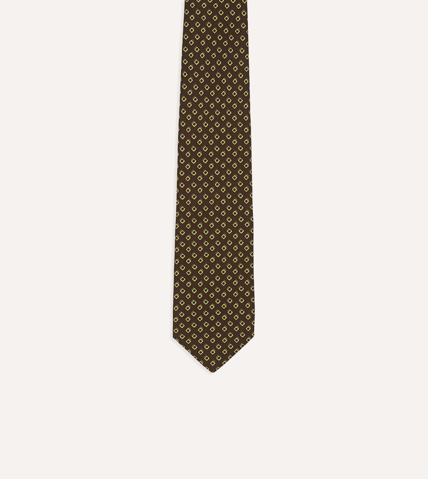 Brown Dotted Square Print Silk Self-Tipped Tie
