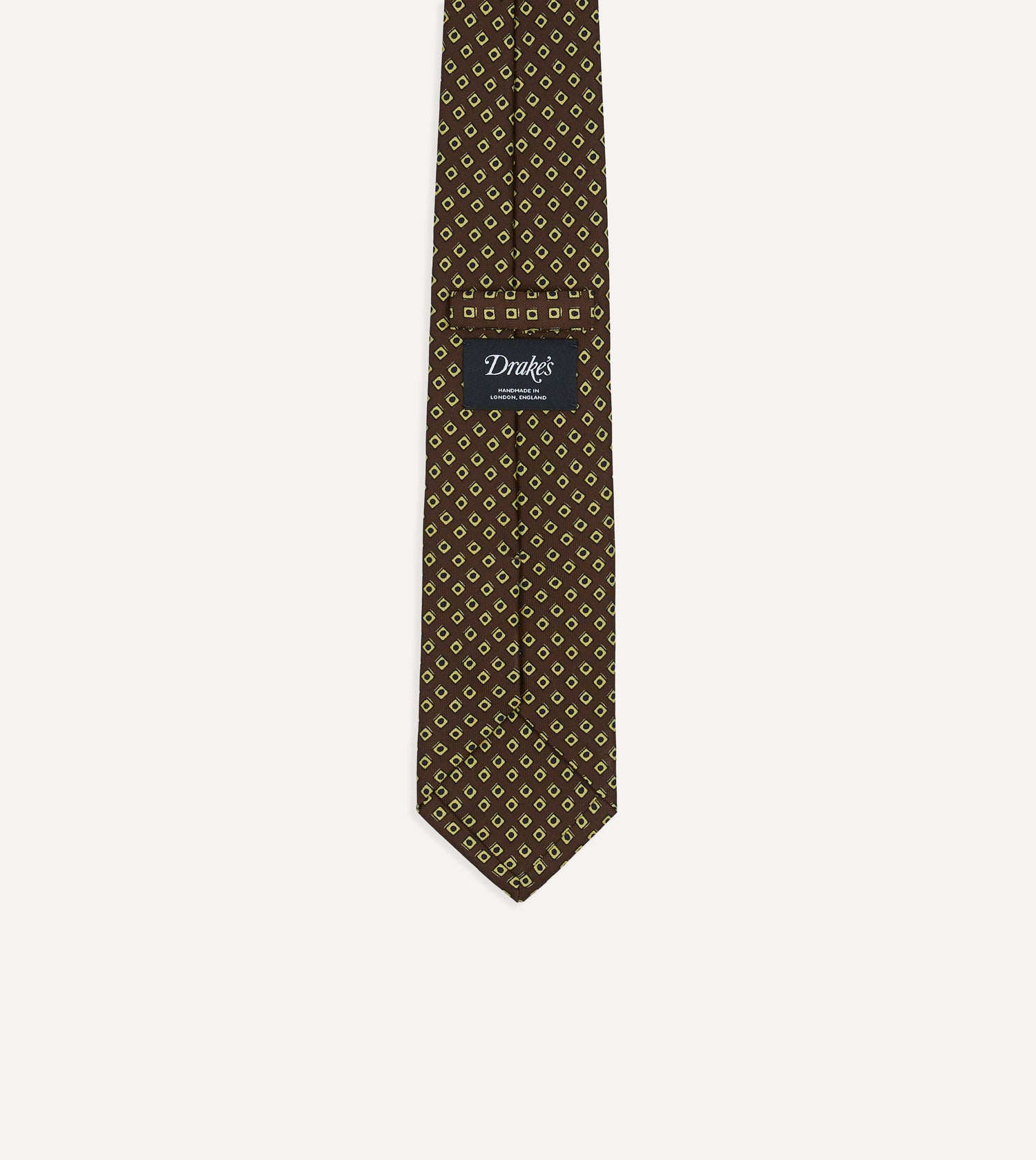 Brown Dotted Square Print Silk Self-Tipped Tie