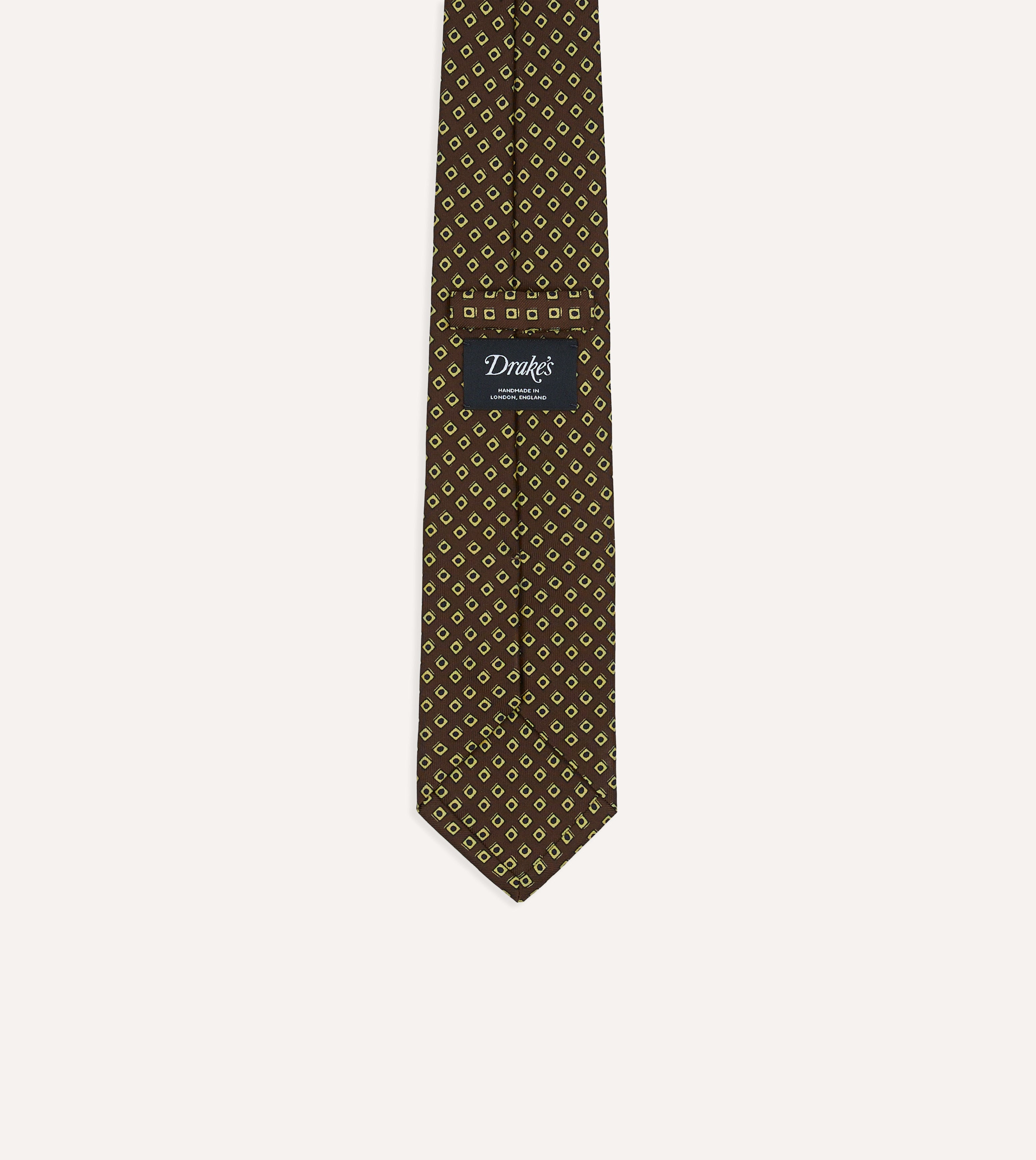 Brown Dotted Square Print Silk Self-Tipped Tie