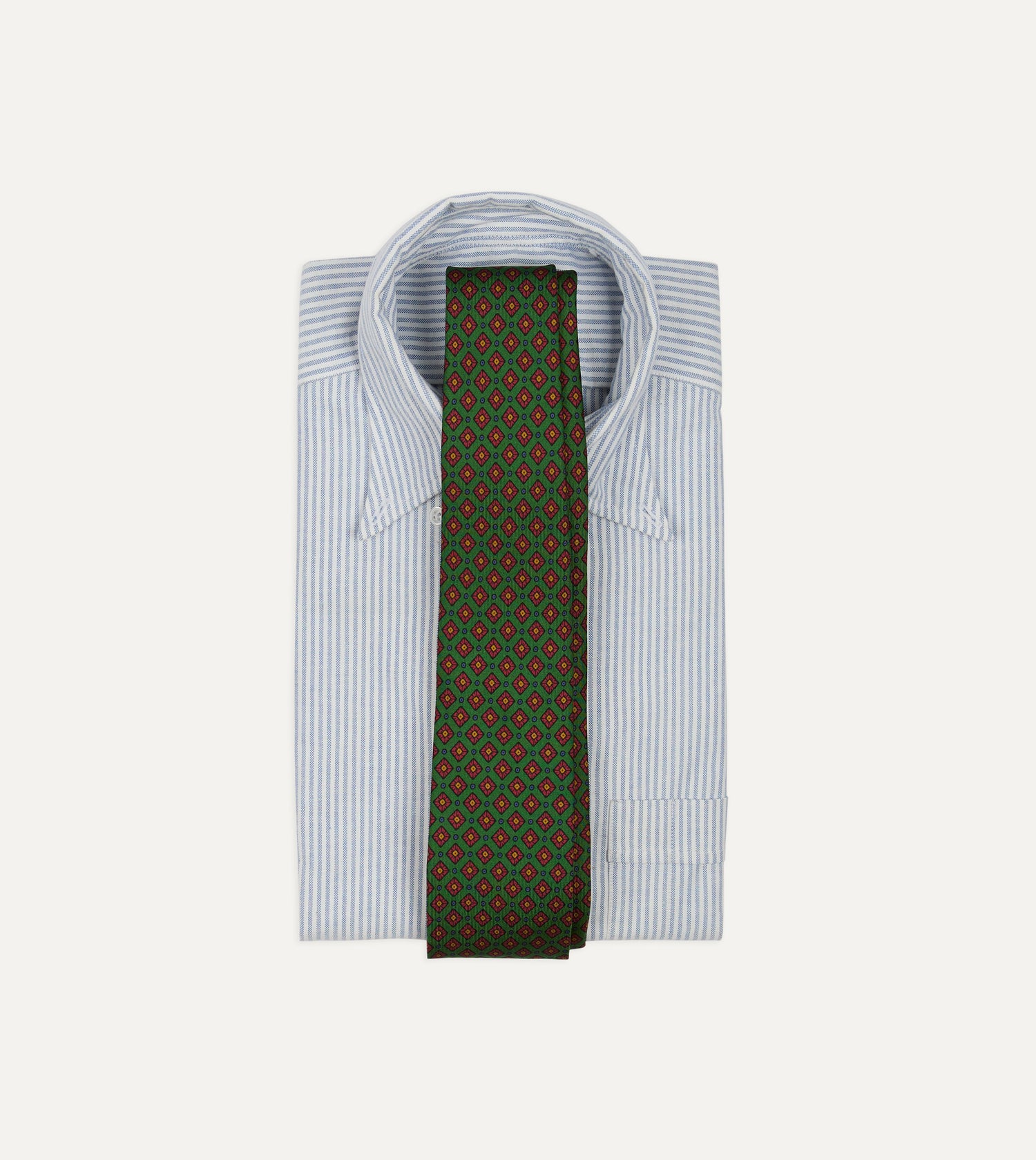 Green Mini Squares Tile Print Silk Self-Tipped Tie