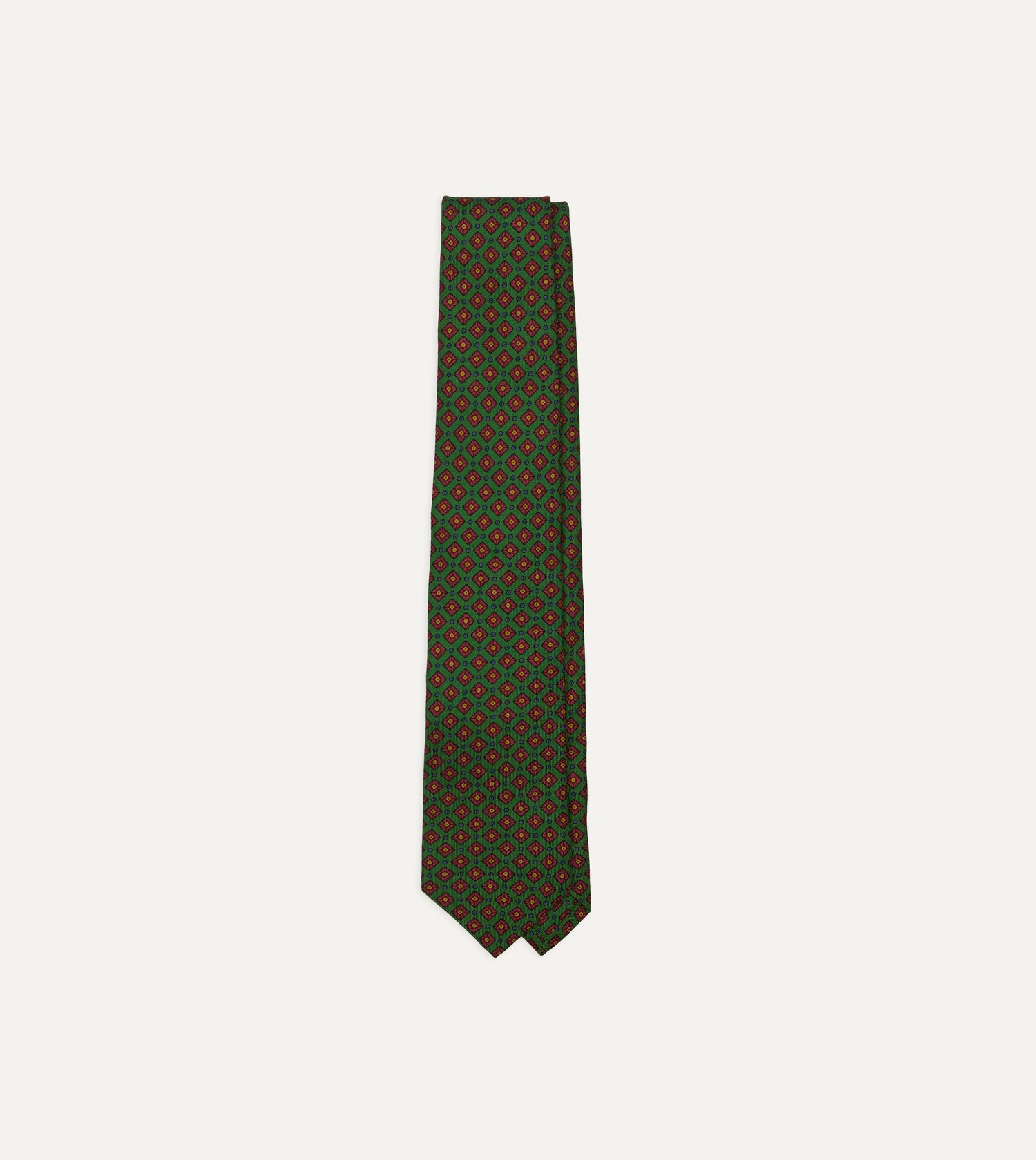 Green Mini Squares Tile Print Silk Self-Tipped Tie