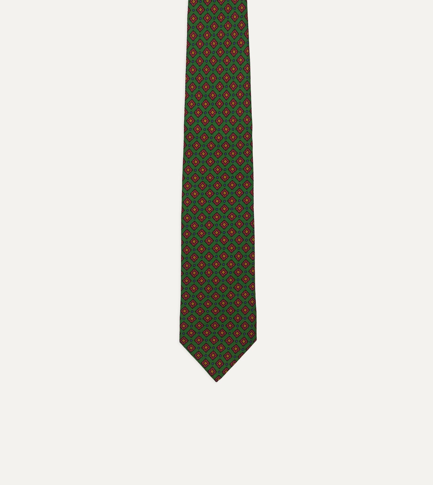 Green Mini Squares Tile Print Silk Self-Tipped Tie