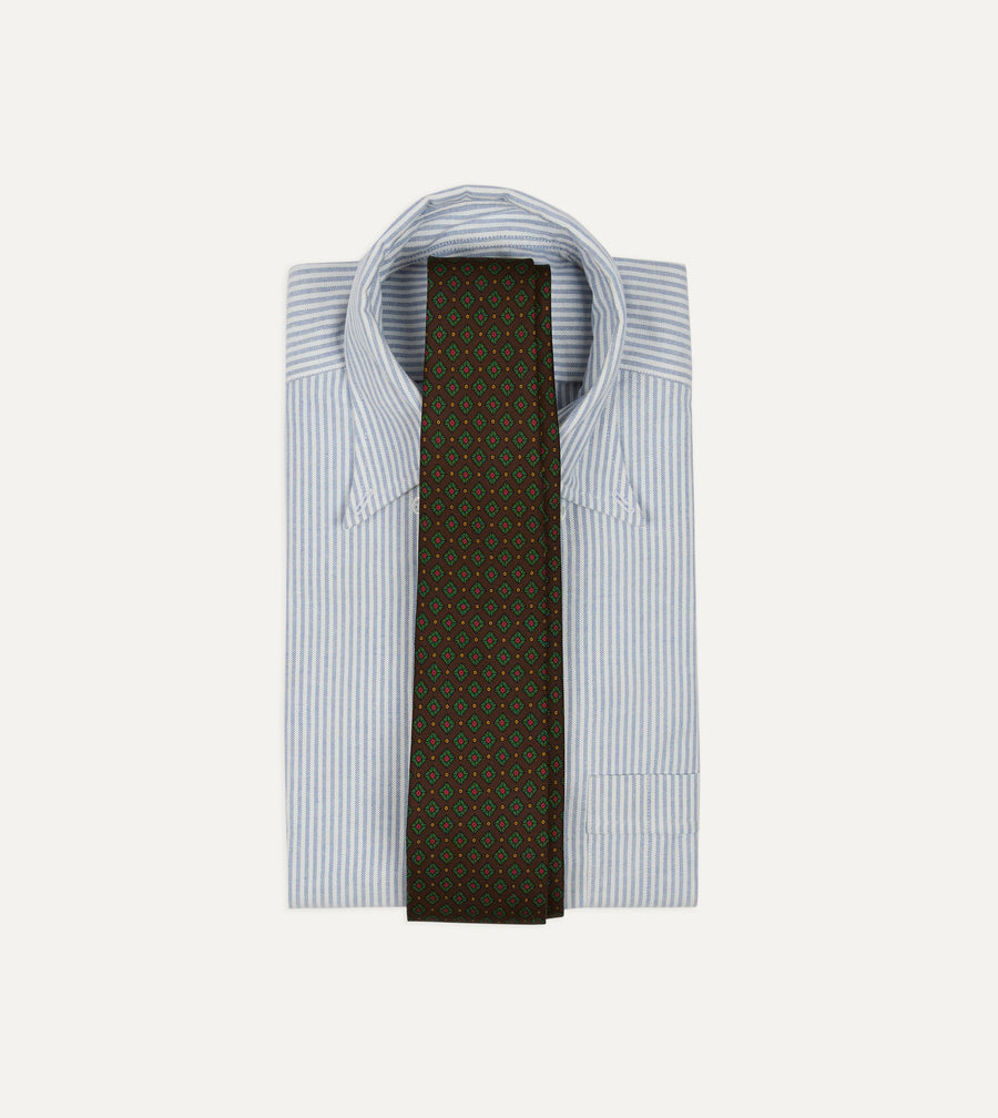 Brown Mini Squares Tile Print Silk Self-Tipped Tie