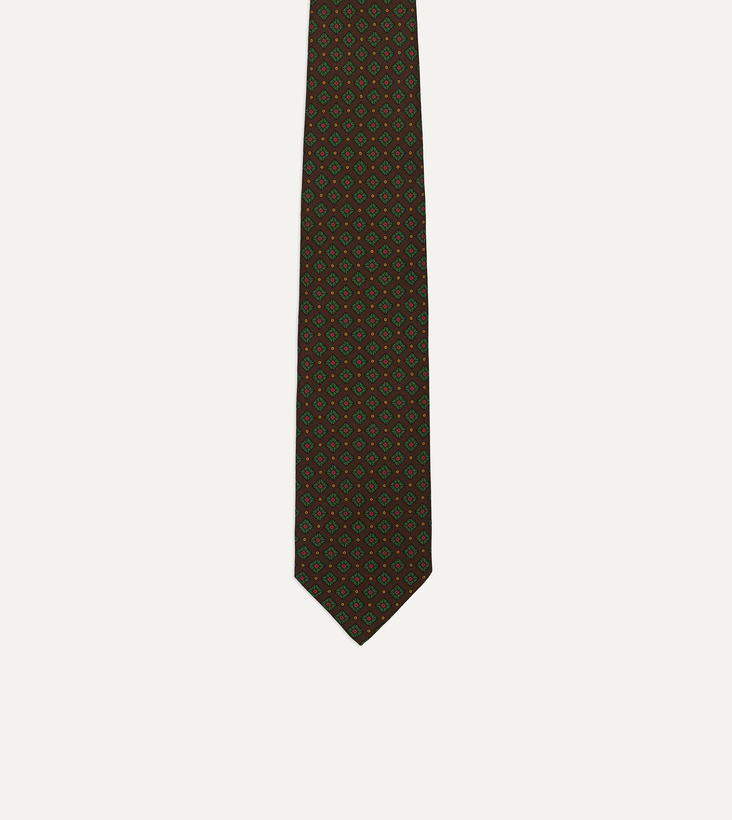 Brown Mini Squares Tile Print Silk Self-Tipped Tie