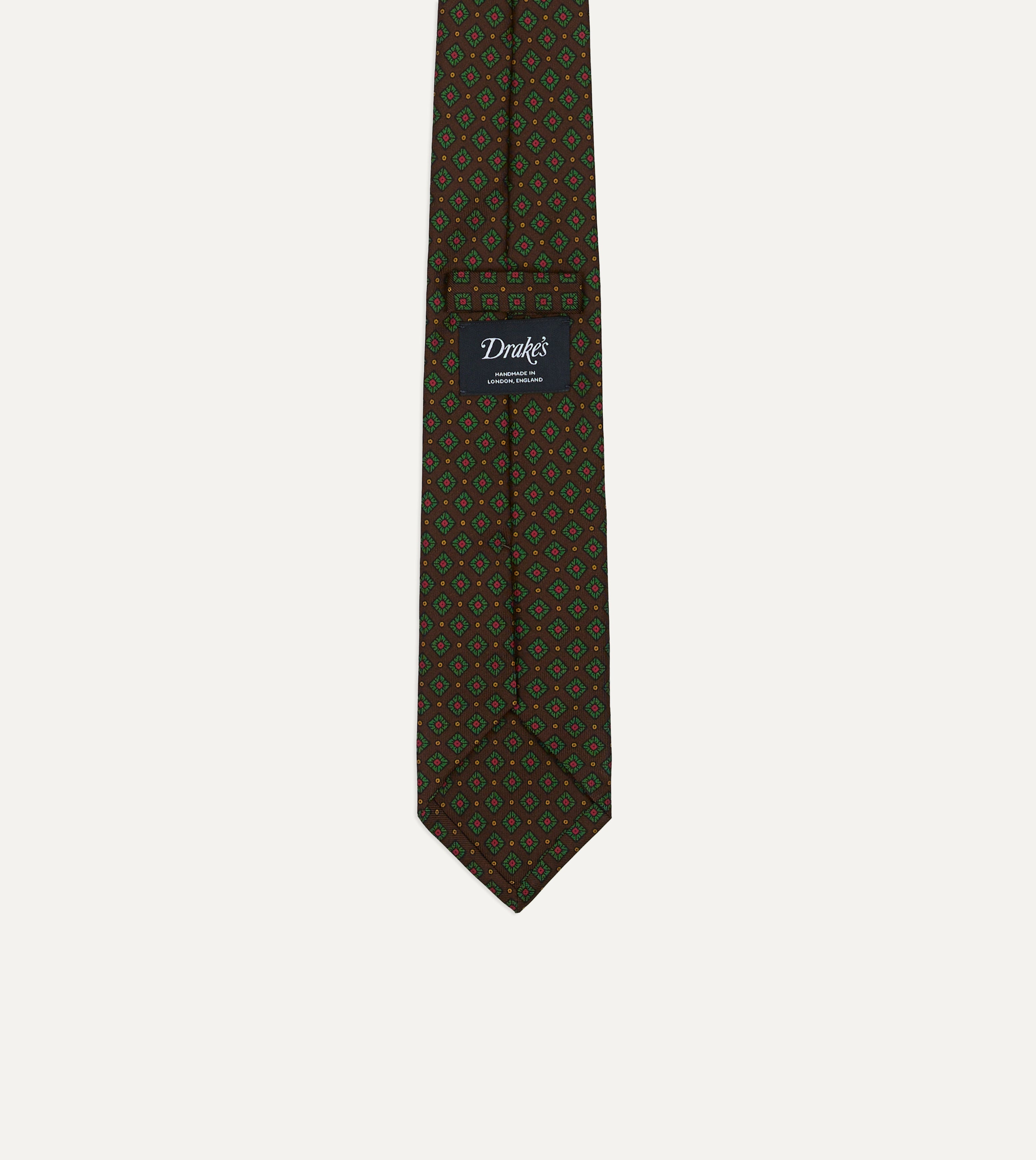 Brown Mini Squares Tile Print Silk Self-Tipped Tie