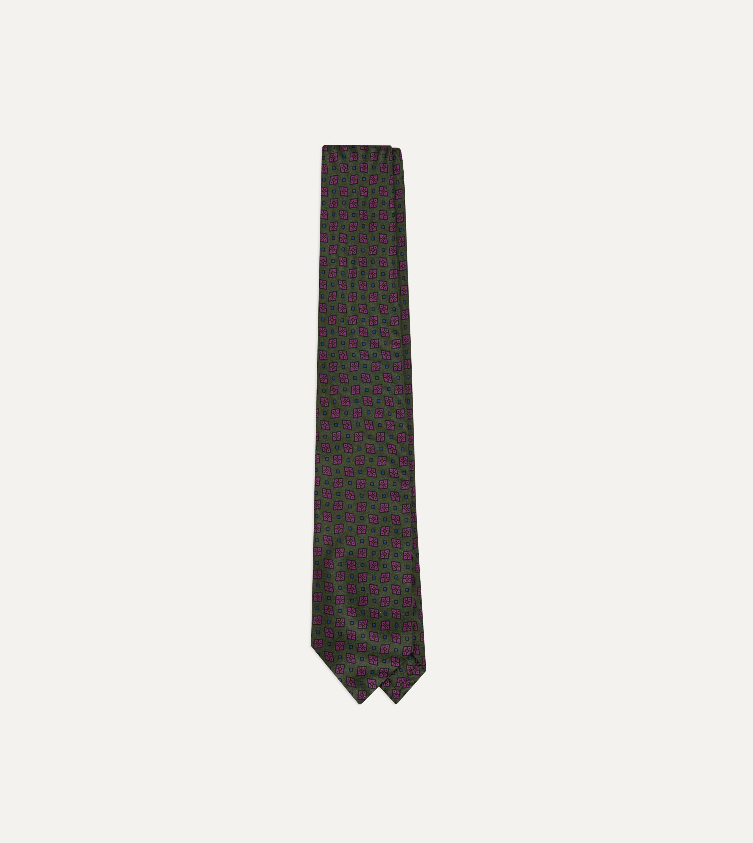 Green Mini Diamonds Dot Print Silk Self-Tipped Tie