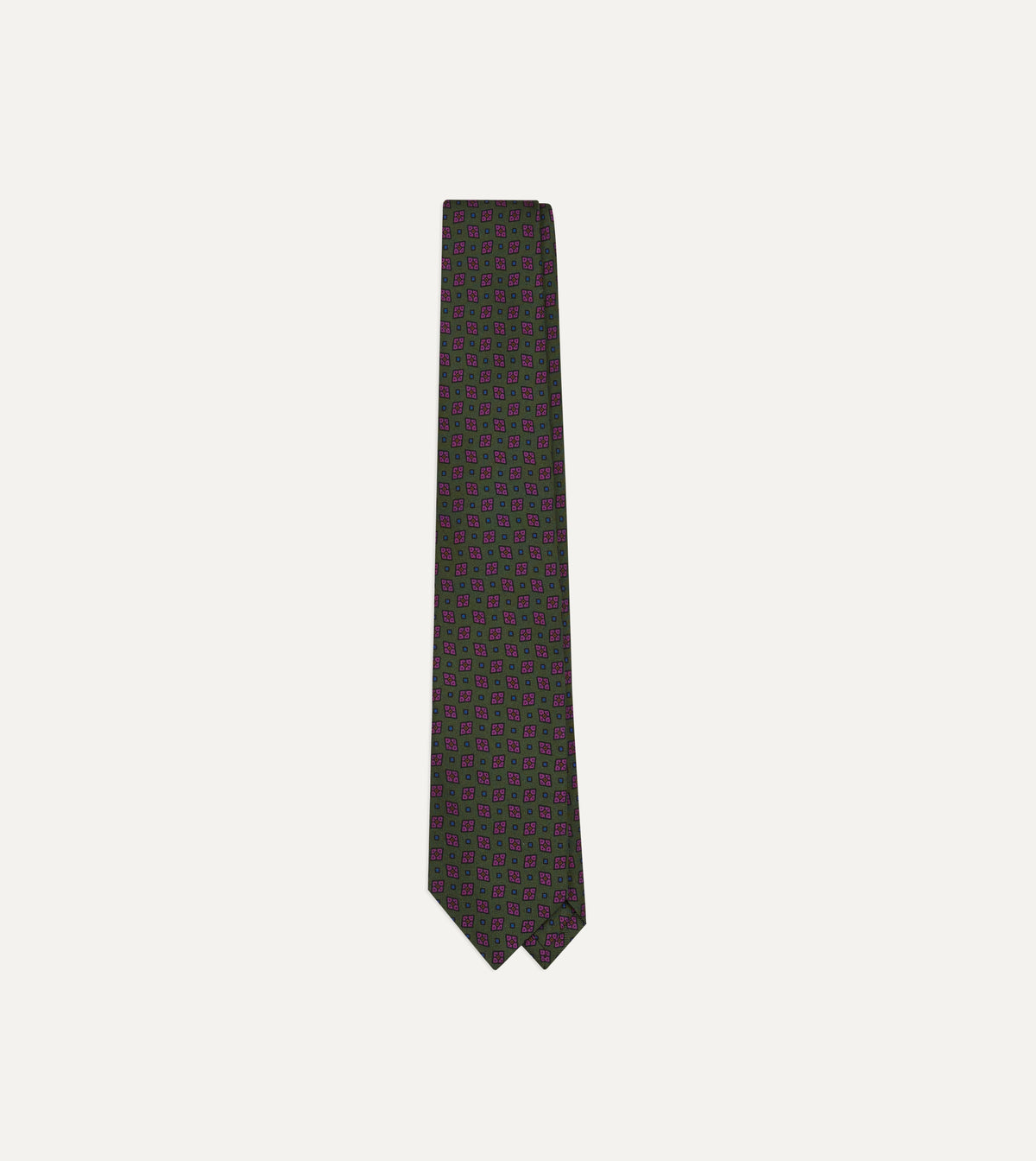 Green Mini Diamonds Dot Print Silk Self-Tipped Tie