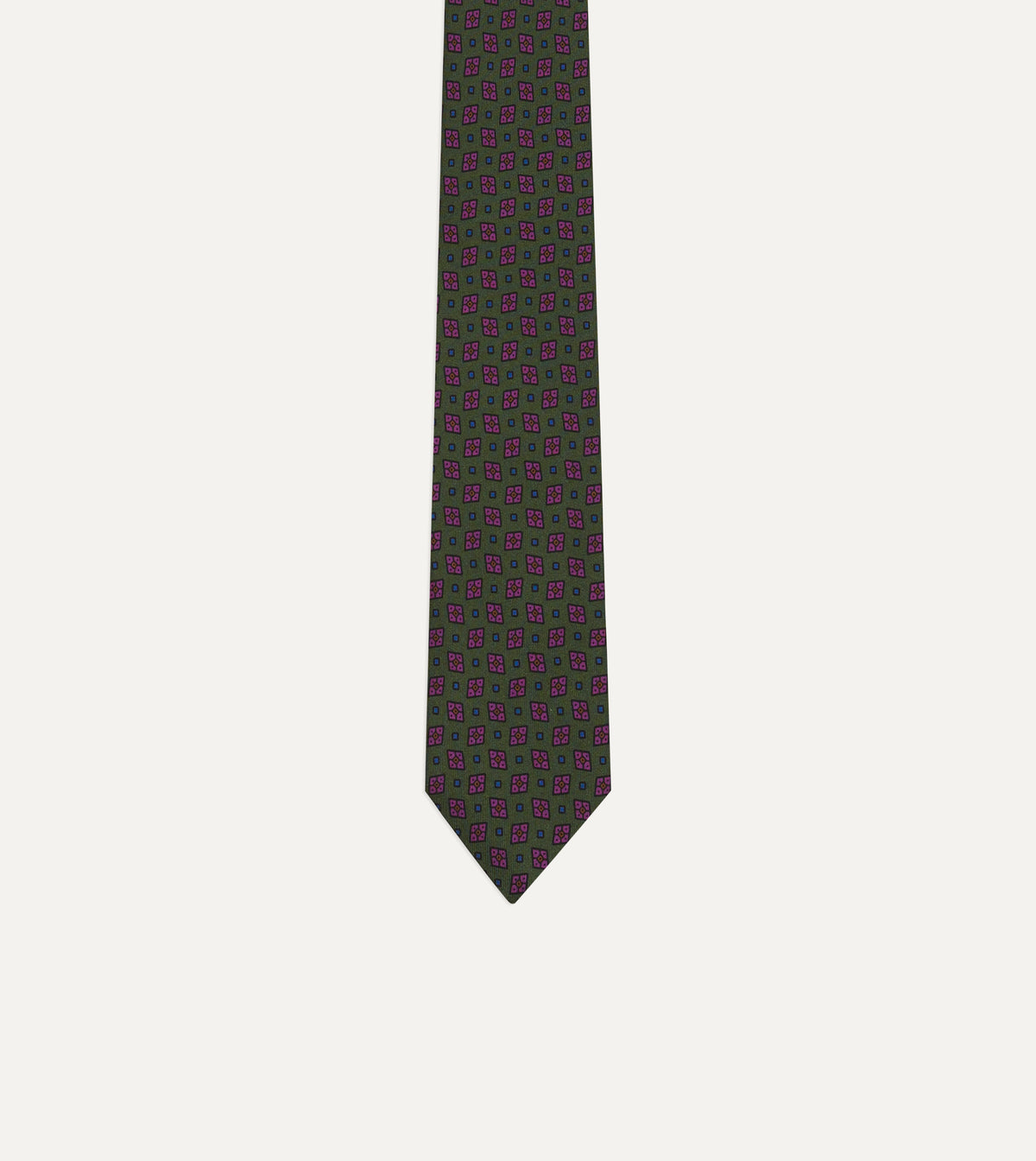Green Mini Diamonds Dot Print Silk Self-Tipped Tie