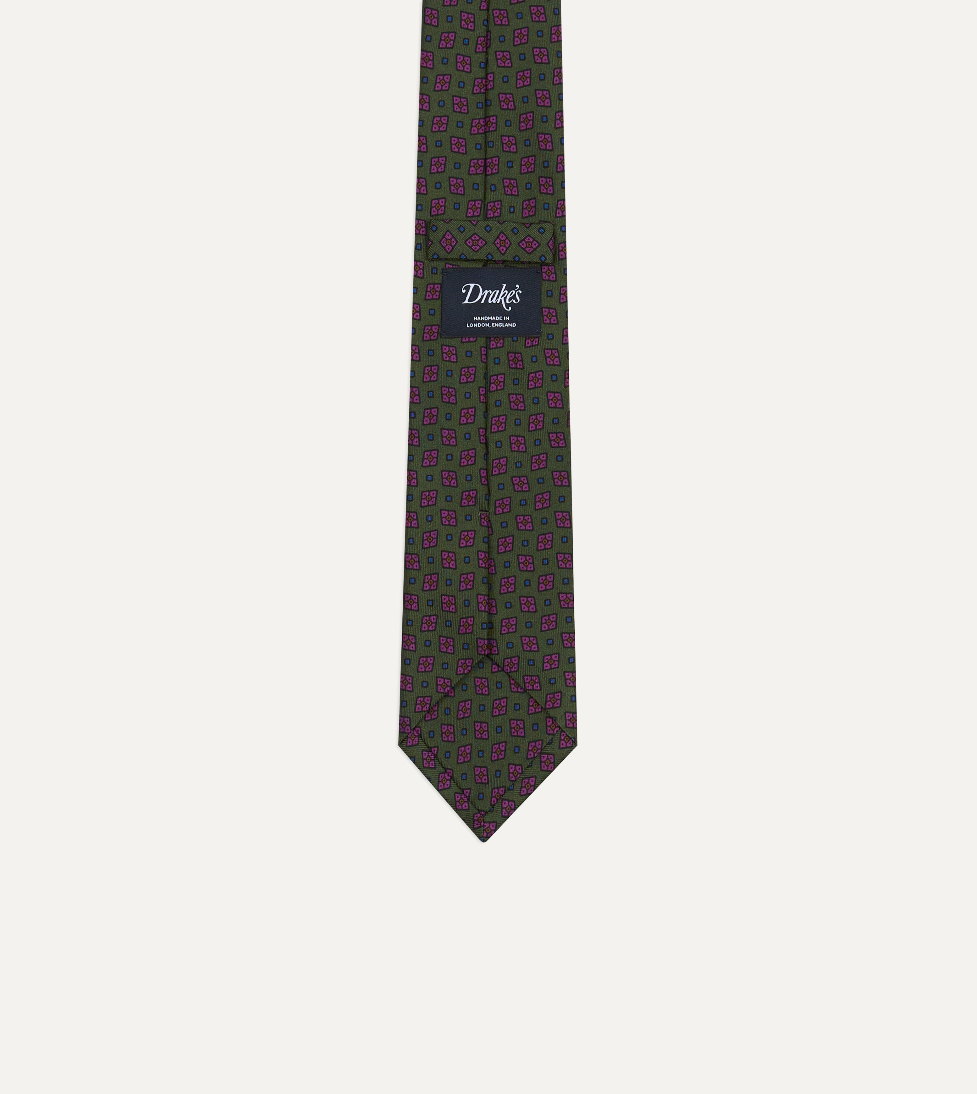Green Mini Diamonds Dot Print Silk Self-Tipped Tie