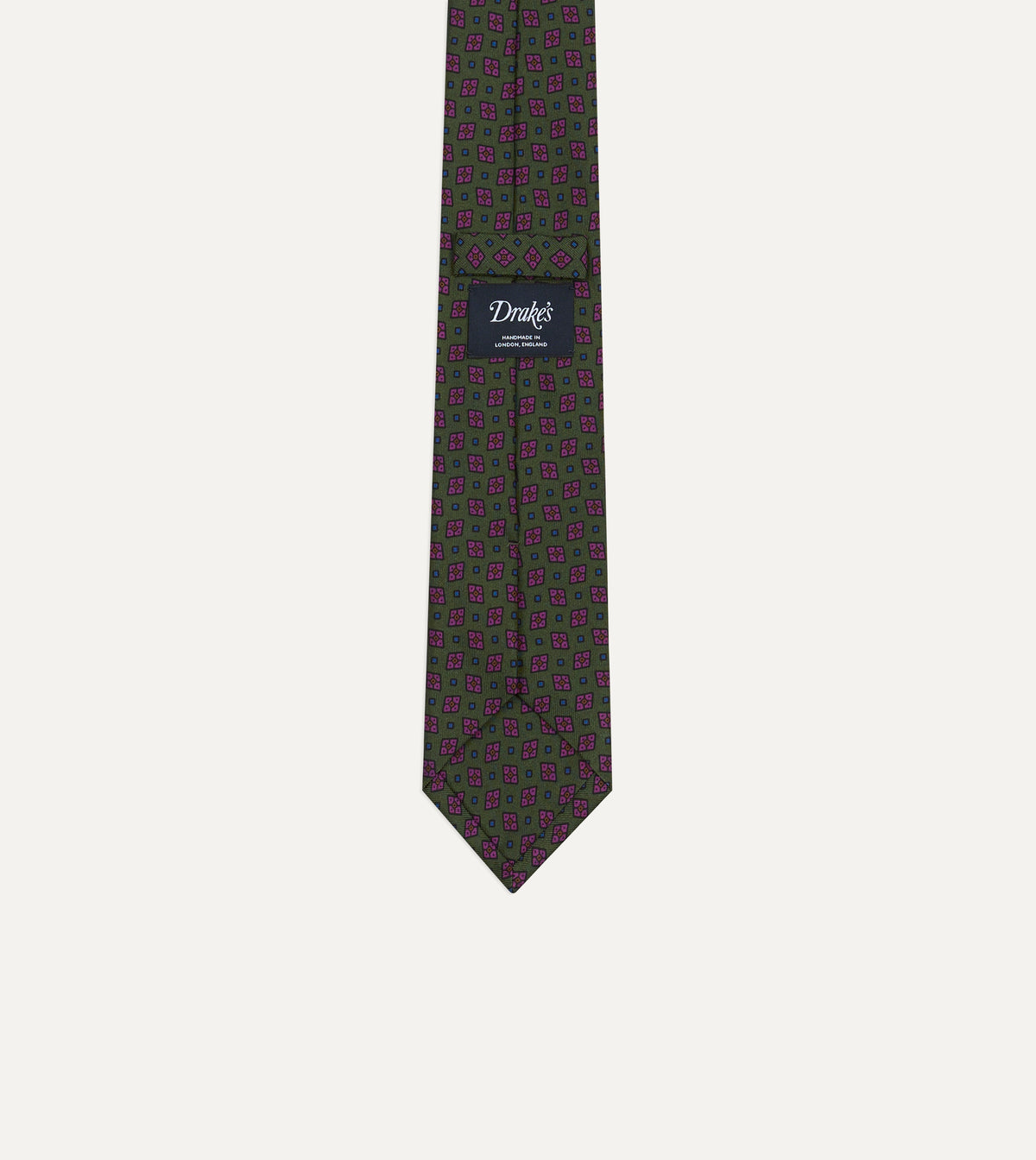 Green Mini Diamonds Dot Print Silk Self-Tipped Tie