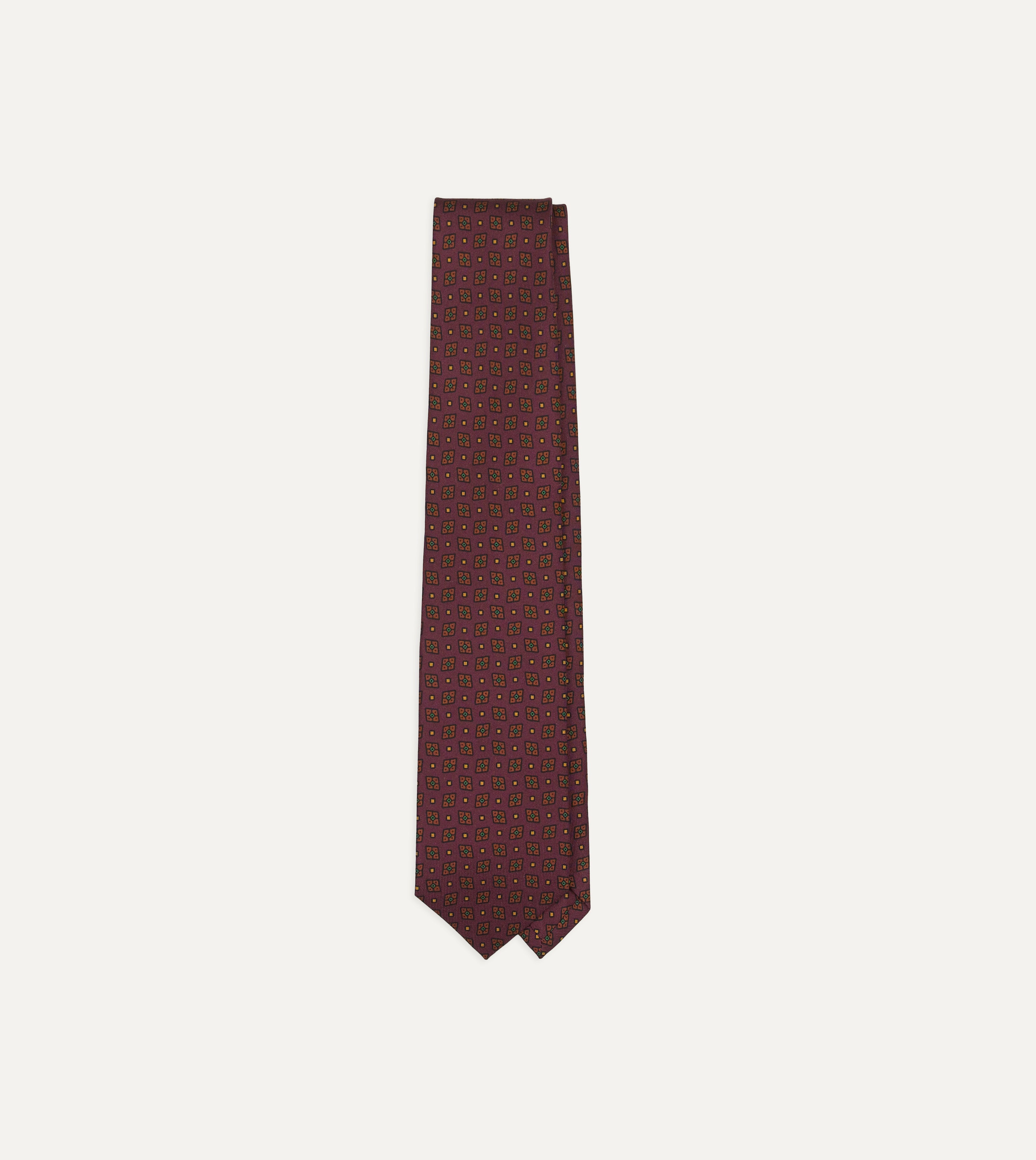 Burgundy Mini Diamonds Dot Print Silk Self-Tipped Tie