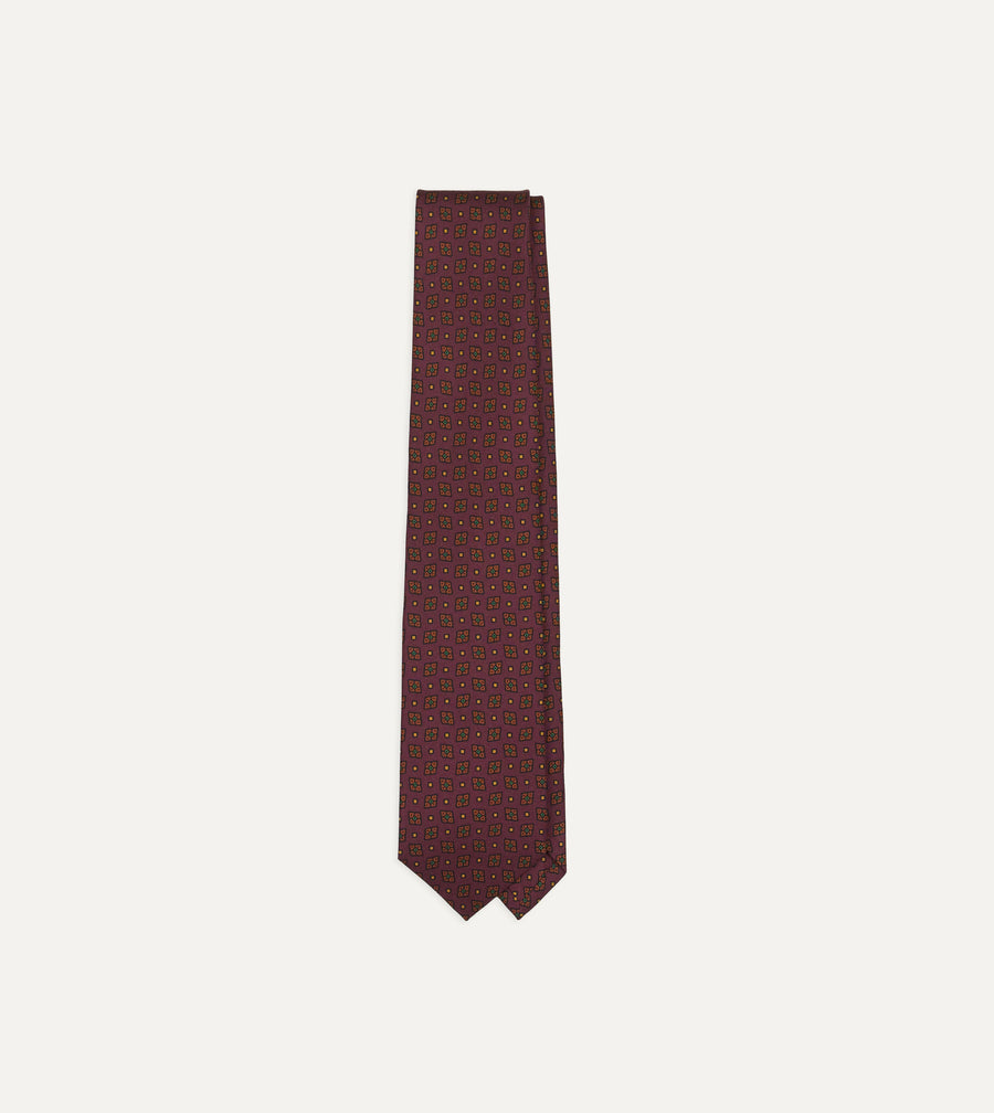 Burgundy Mini Diamonds Dot Print Silk Self-Tipped Tie