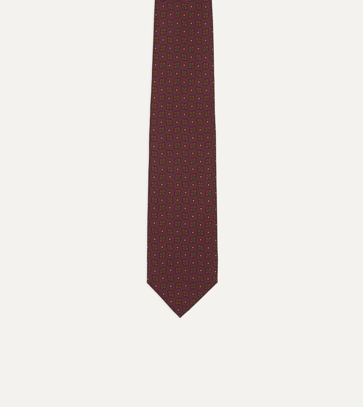 Burgundy Mini Diamonds Dot Print Silk Self-Tipped Tie