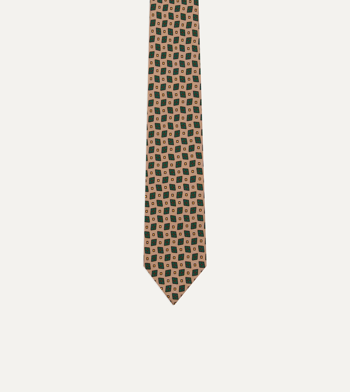 Brown Mini Diamonds Dot Print Silk Self-Tipped Tie