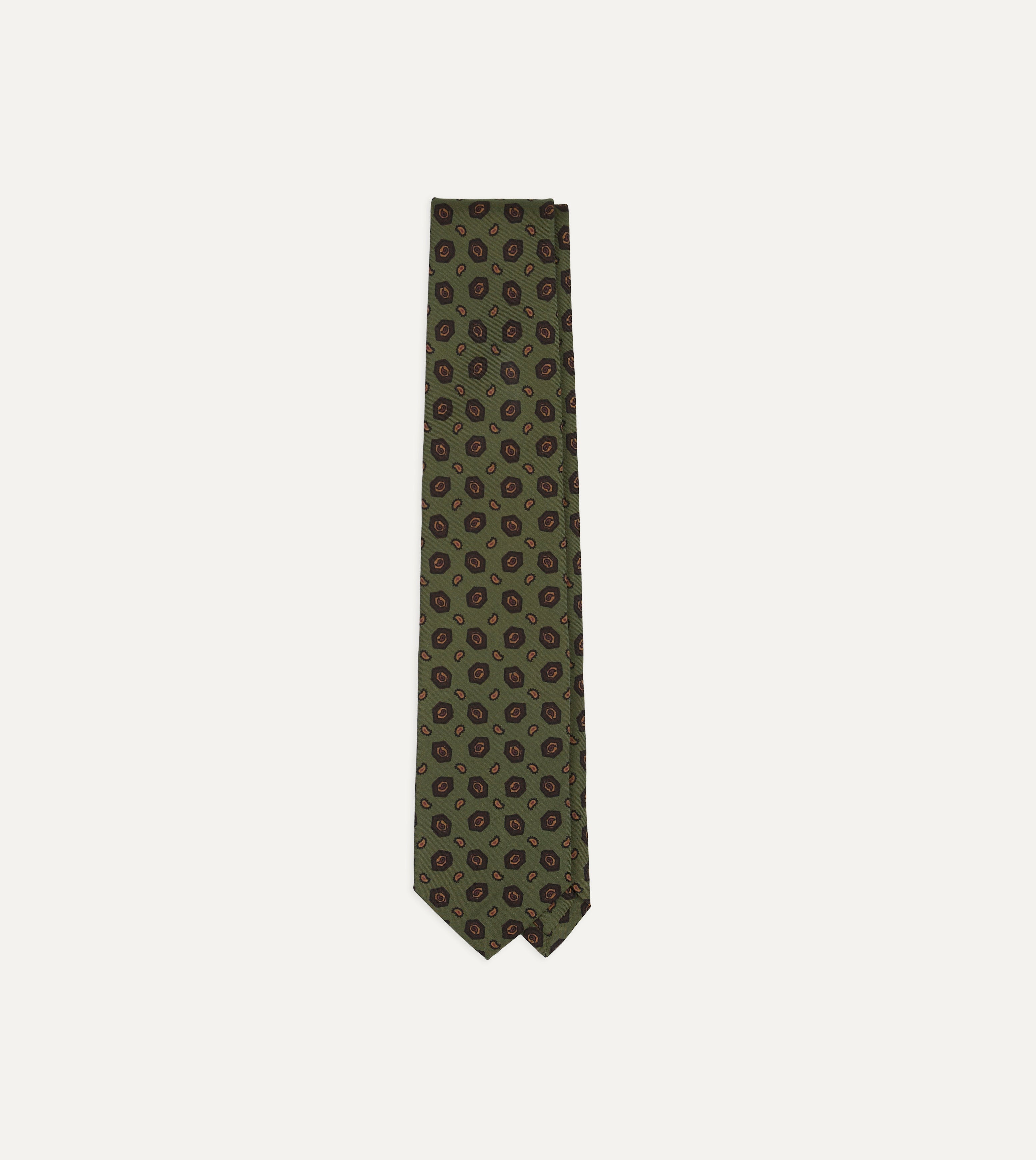 Green Mini Paisley Medallion Print Silk Self-Tipped Tie