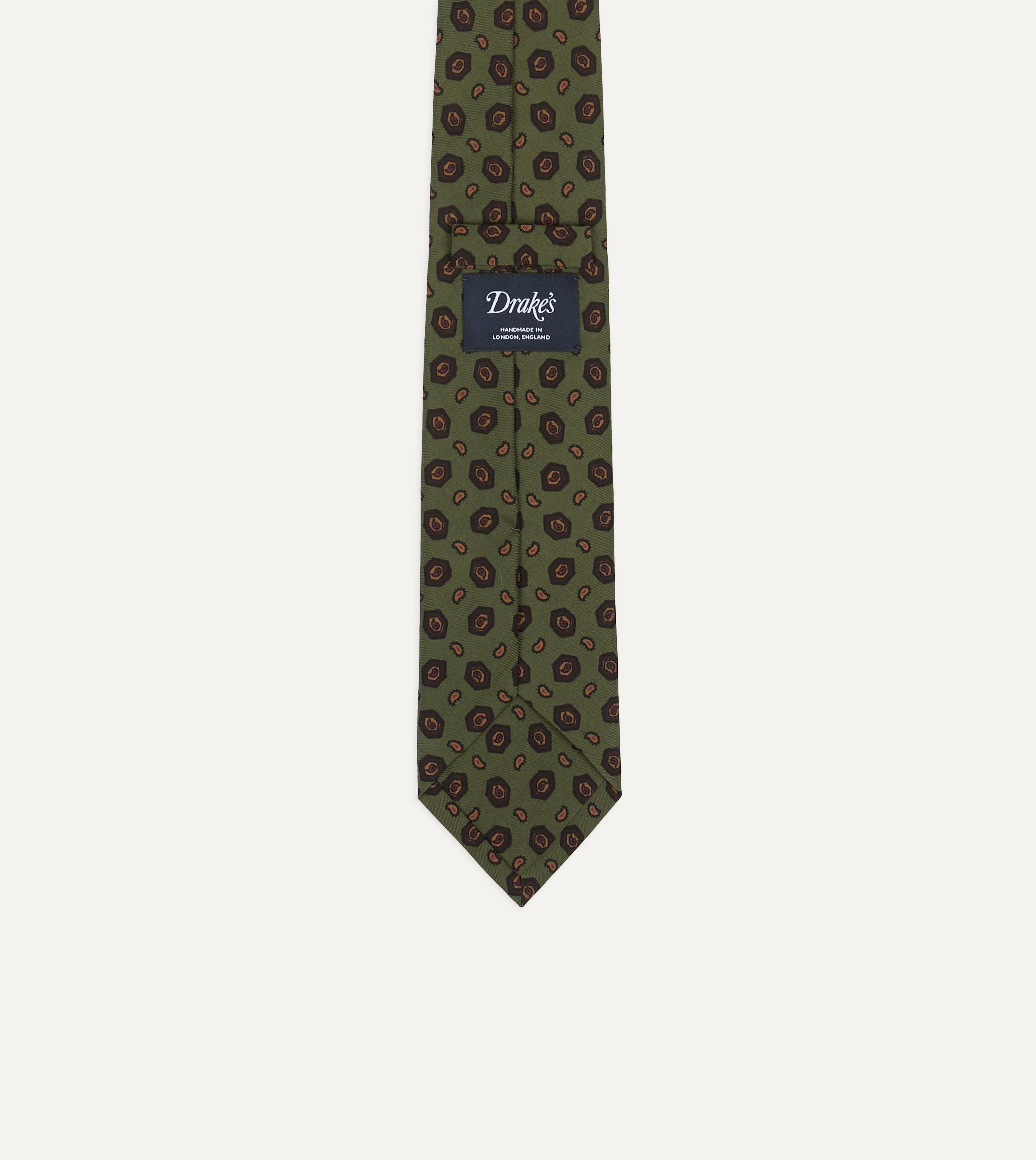 Green Mini Paisley Medallion Print Silk Self-Tipped Tie
