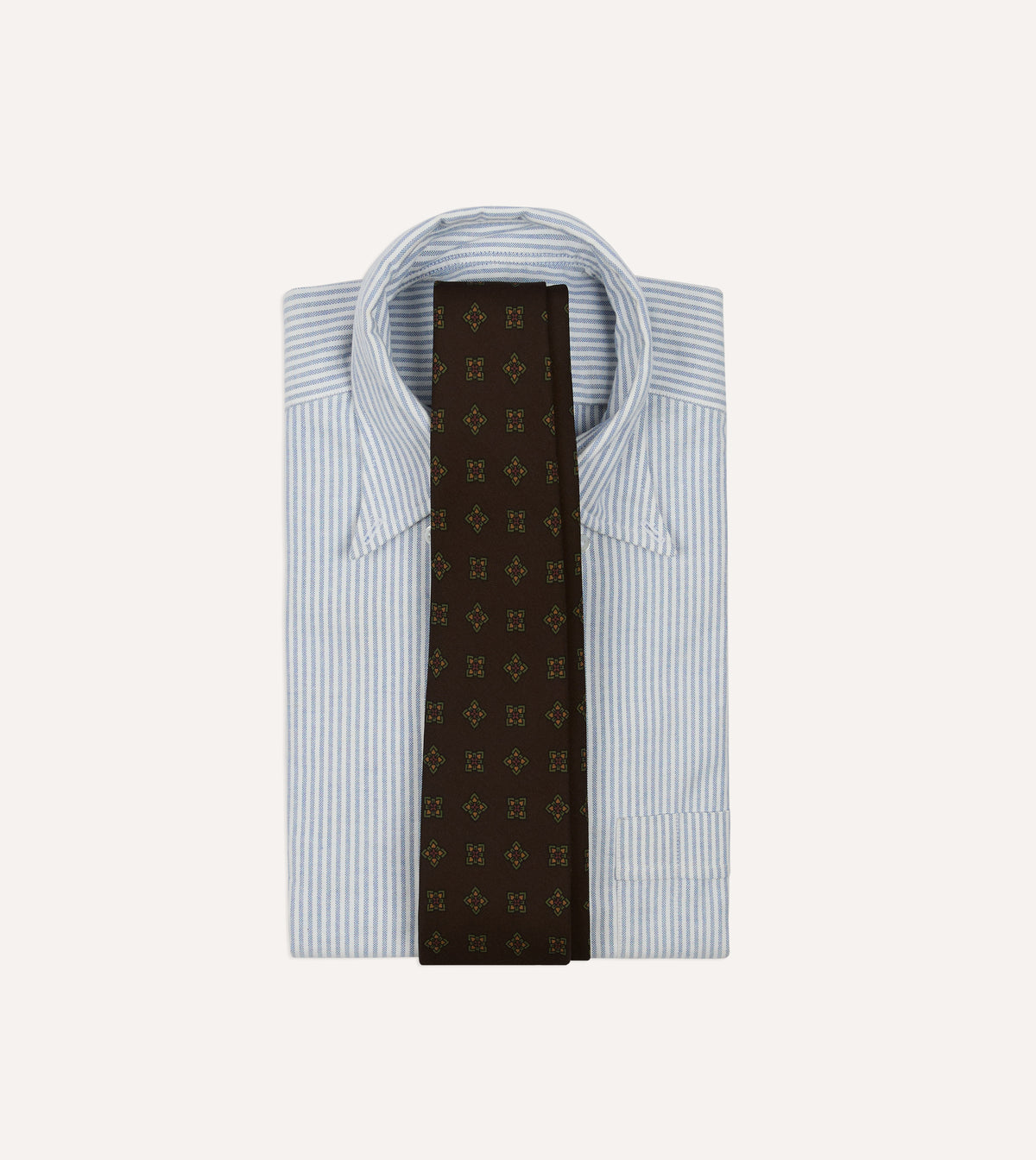 Brown Geometric Flowers Tile Print Silk Self-Tipped Tie