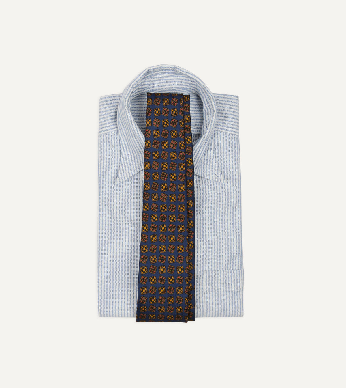 Navy Geometric Flowers Tile Print Silk Self-Tipped Tie
