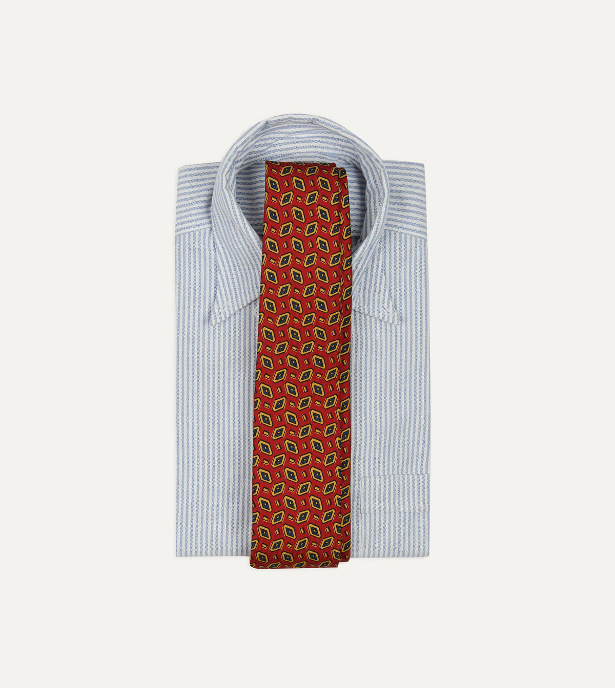 Red Jumbled Diamonds Tile Print Silk Self-Tipped Tie