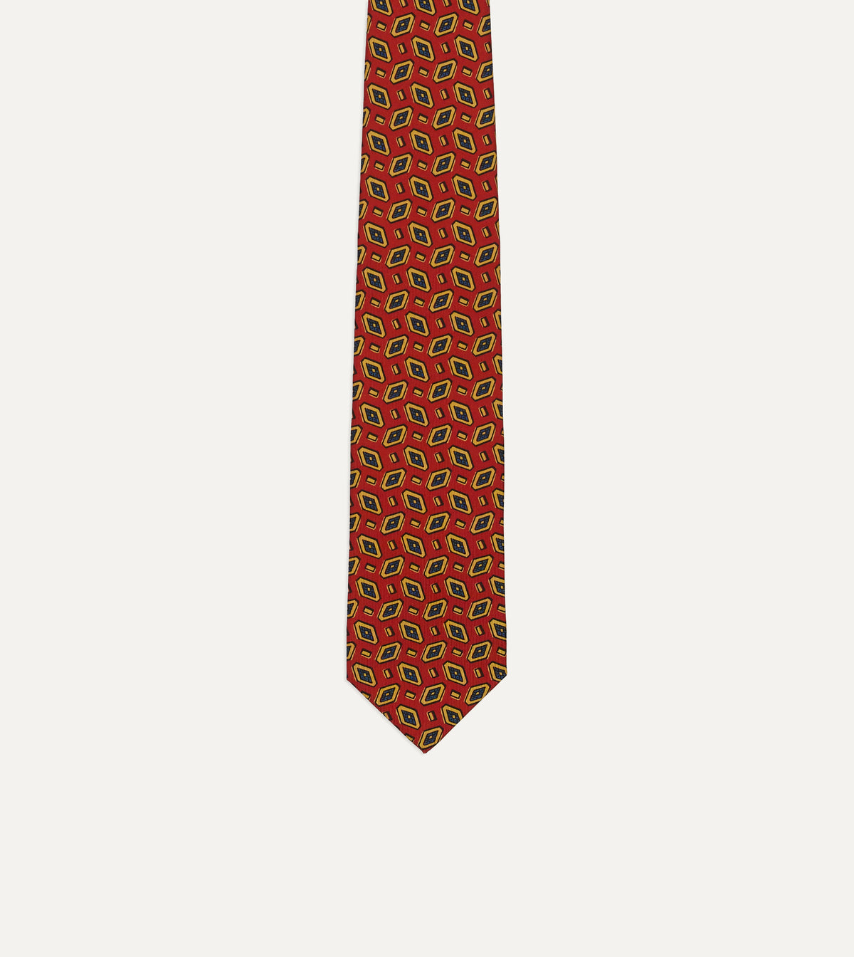 Red Jumbled Diamonds Tile Print Silk Self-Tipped Tie