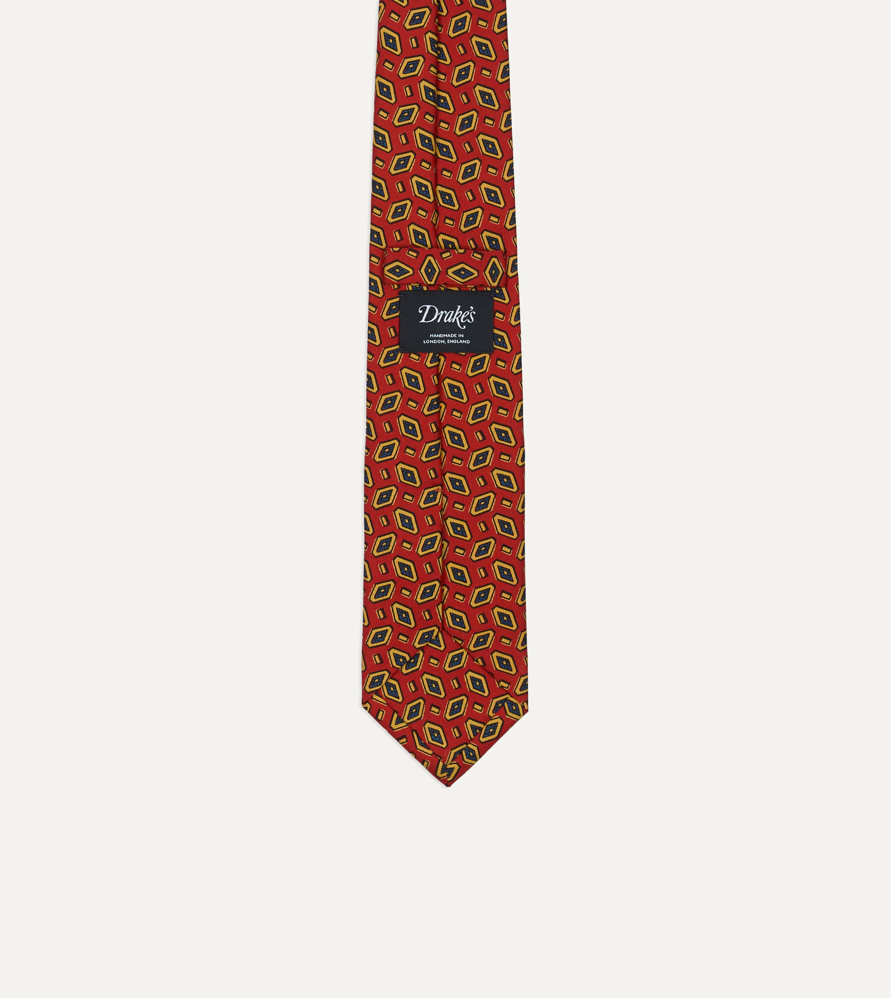Red Jumbled Diamonds Tile Print Silk Self-Tipped Tie