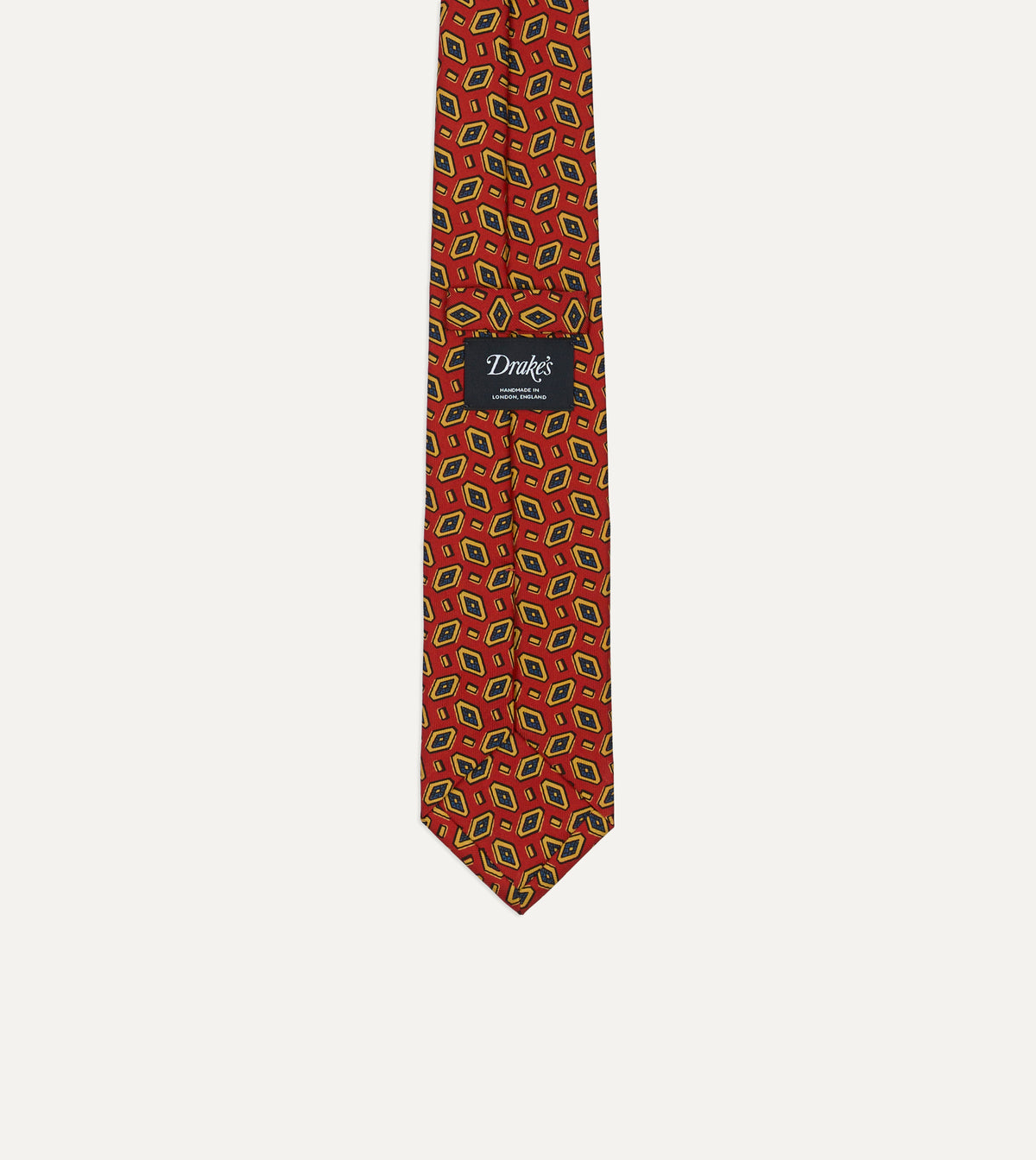 Red Jumbled Diamonds Tile Print Silk Self-Tipped Tie